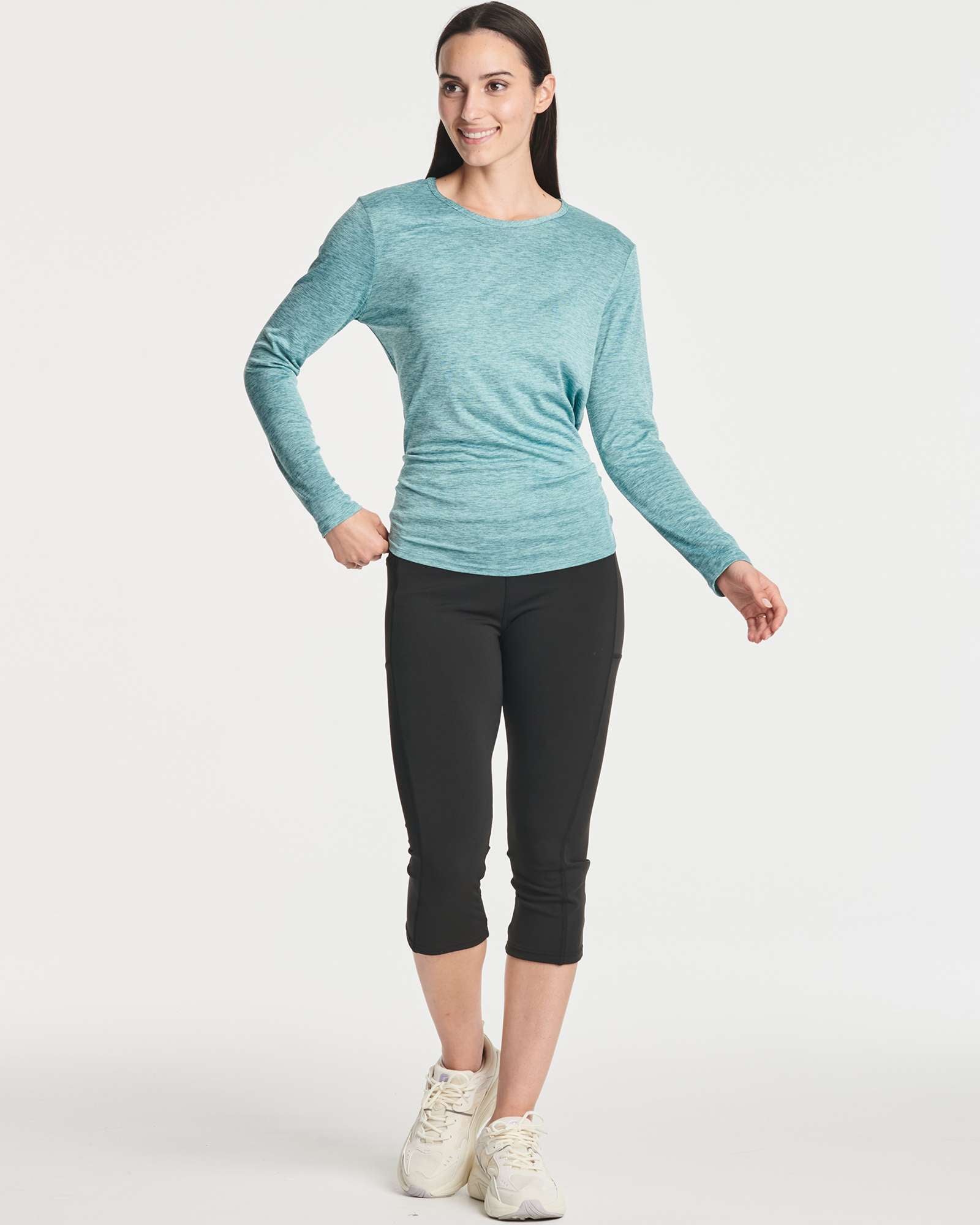 4 Pack: Women's Long-Sleeve Mesh Insert Tie Back Shirt (Available in Plus Size)