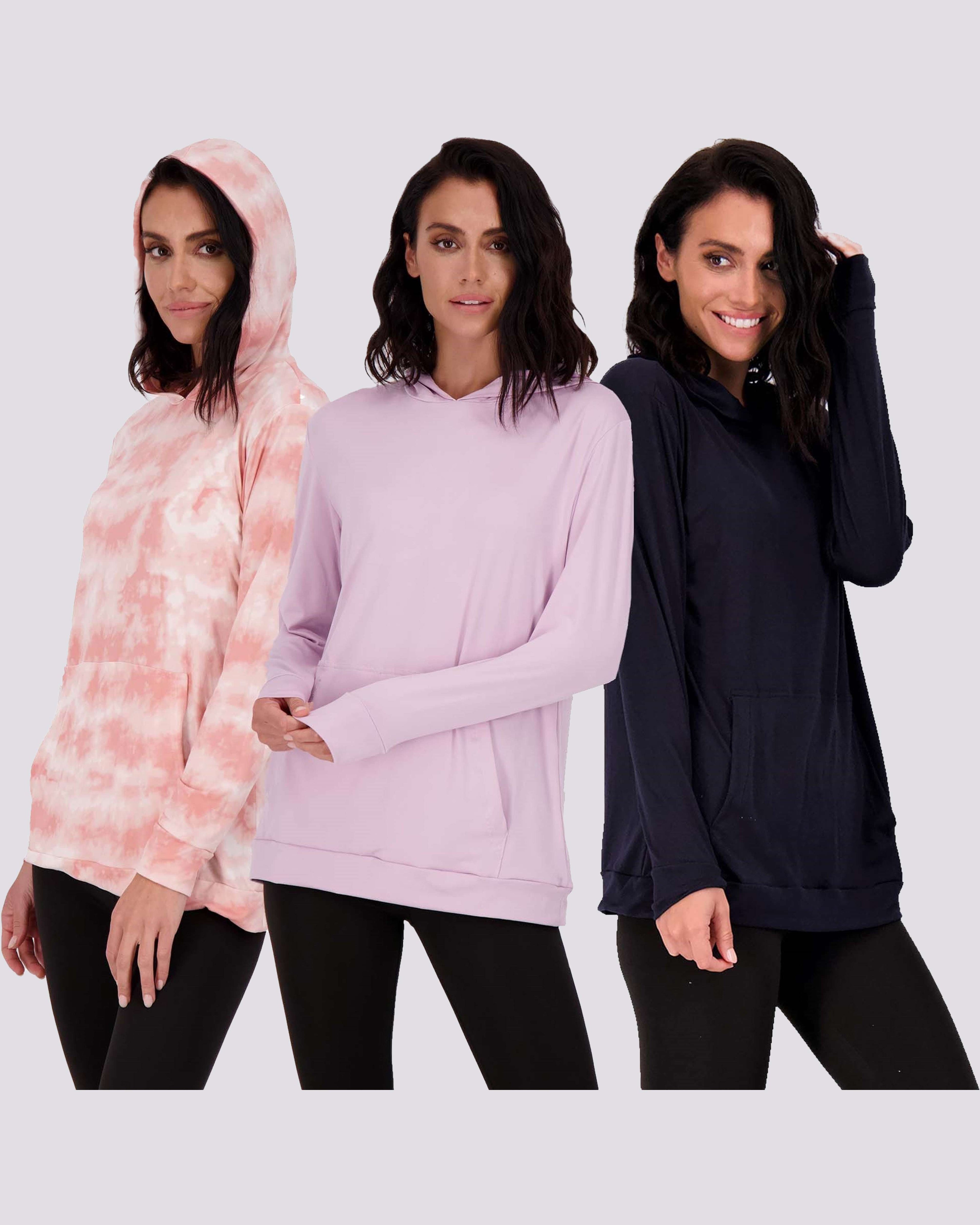 3 Pack: Womens Super-Soft Lounge Hoodie Pullover Sweatshirt