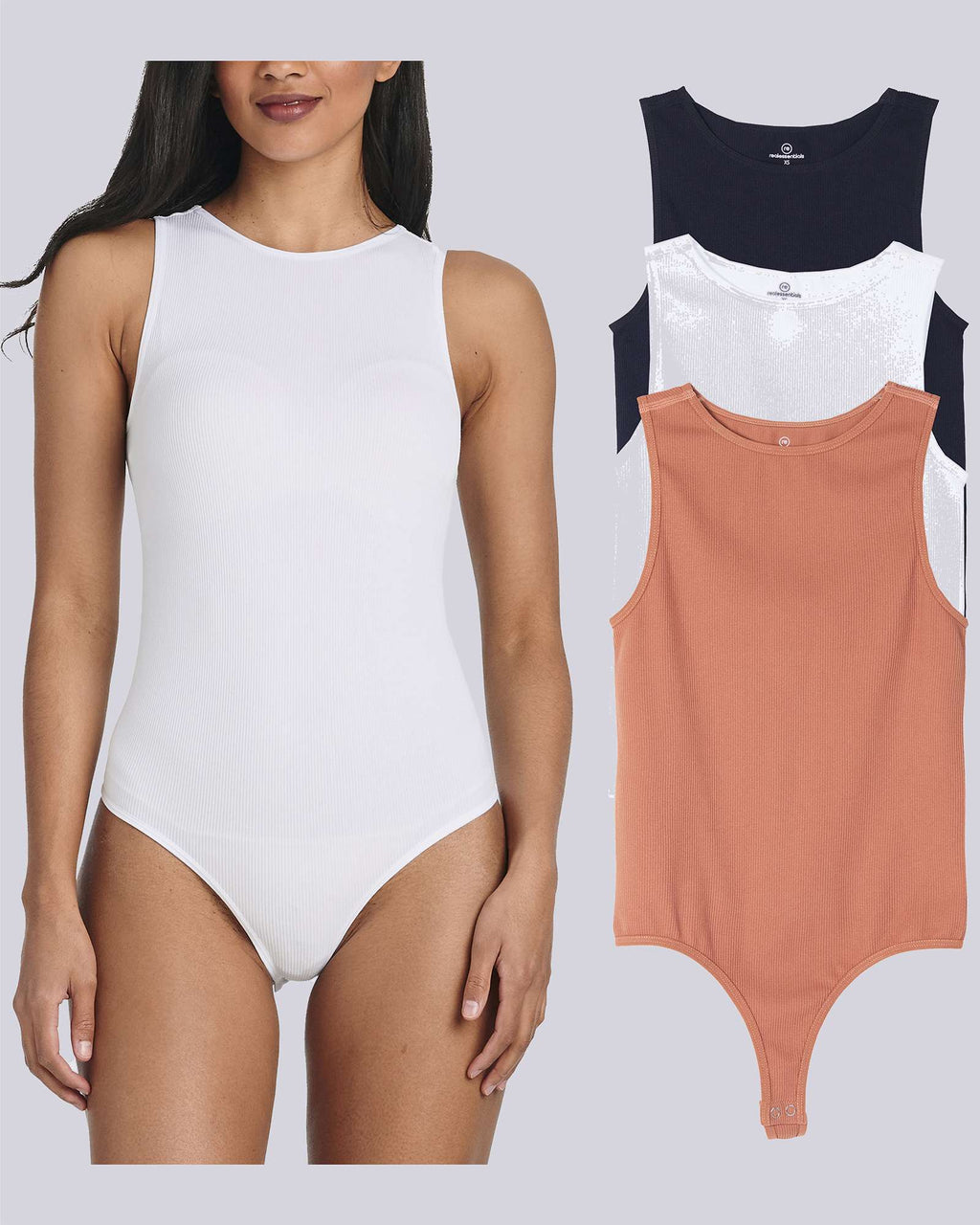 3 Pack: Women's Ribbed Sleeveless Bodysuit Tank Tops