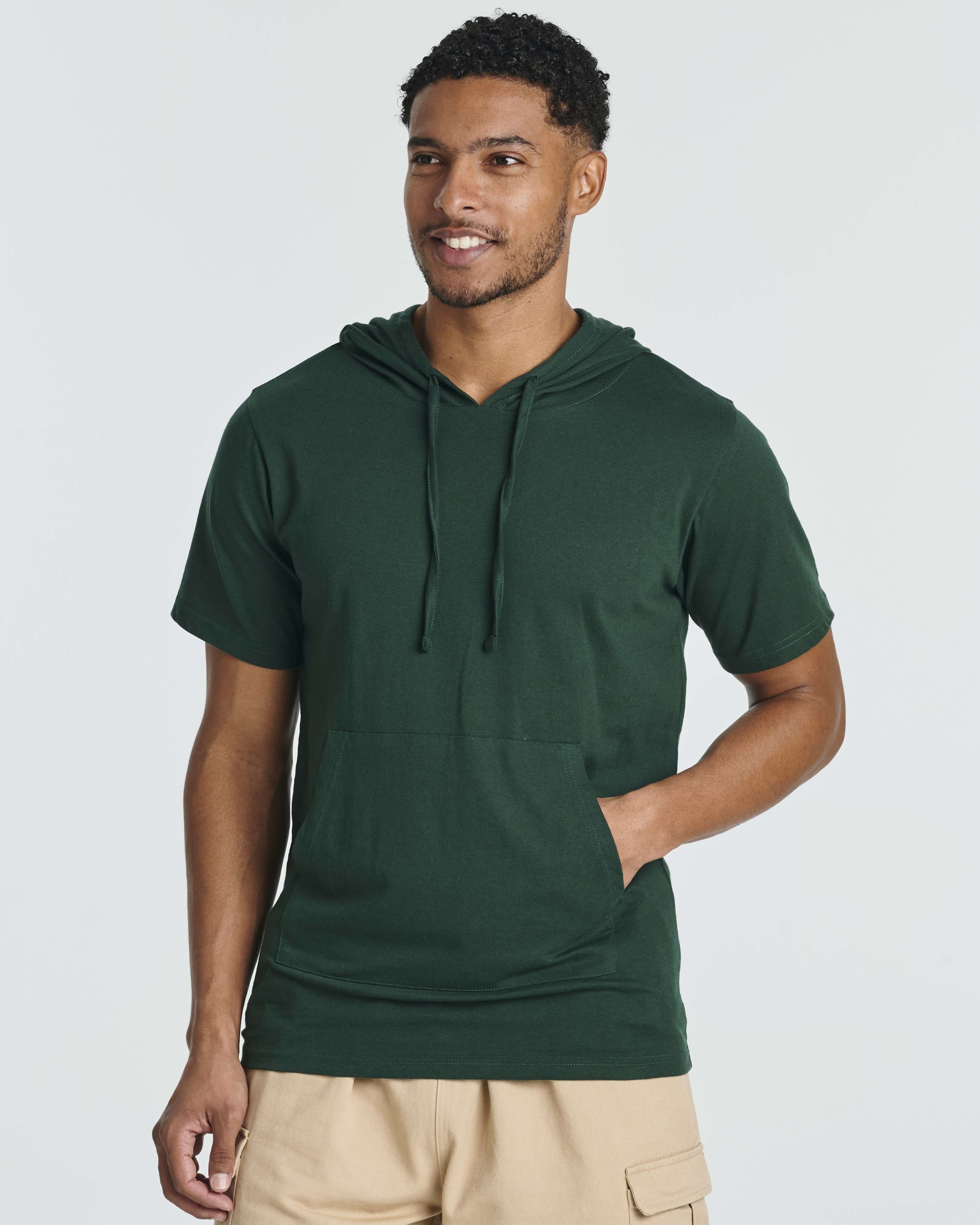 Men's Cotton Short-Sleeve Hoodie Hooded T-Shirt With Drawstring & Pockets (Available in Big & Tall)