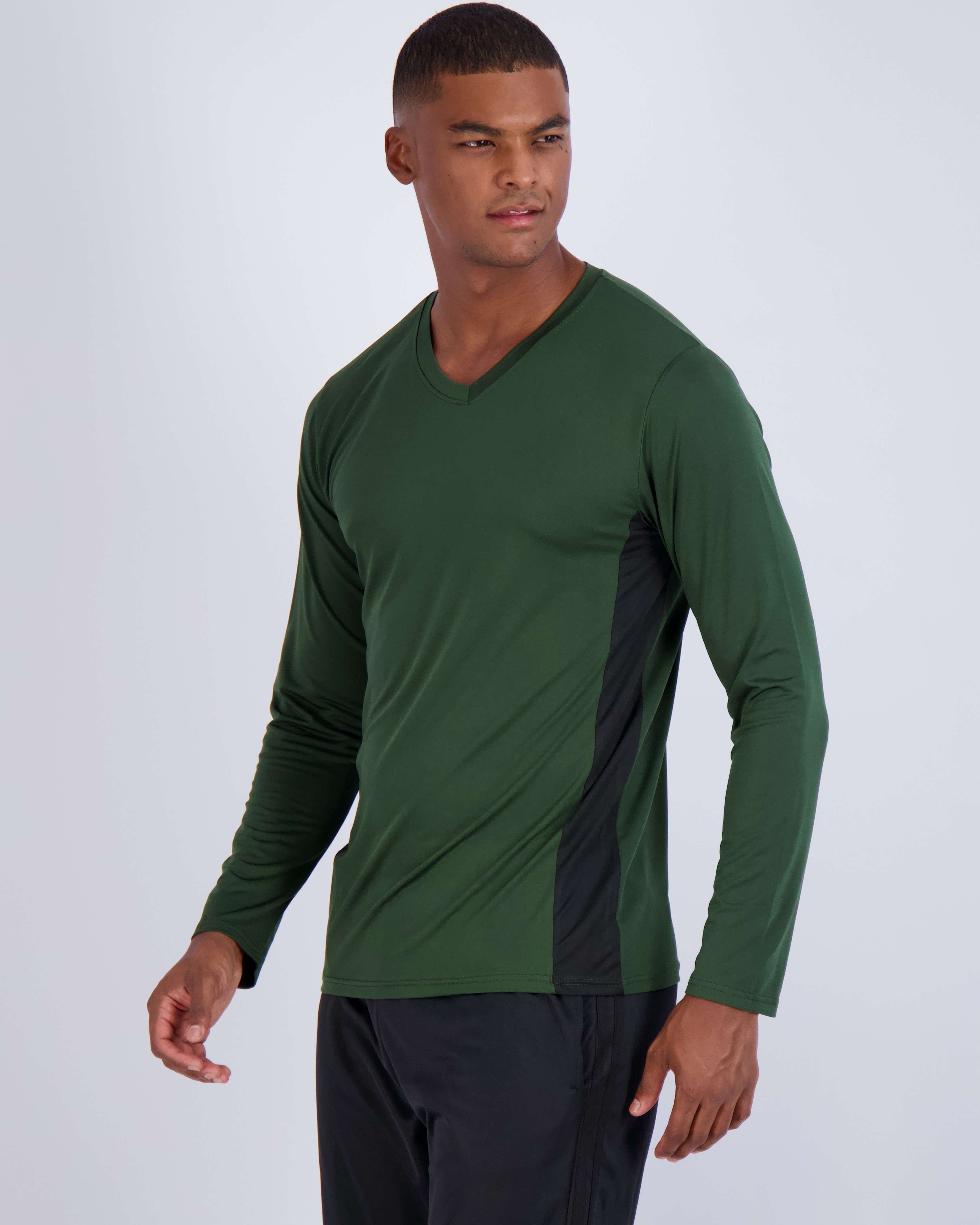4 Pack: Mens V-Neck Long Sleeve Dry Fit T-Shirt
