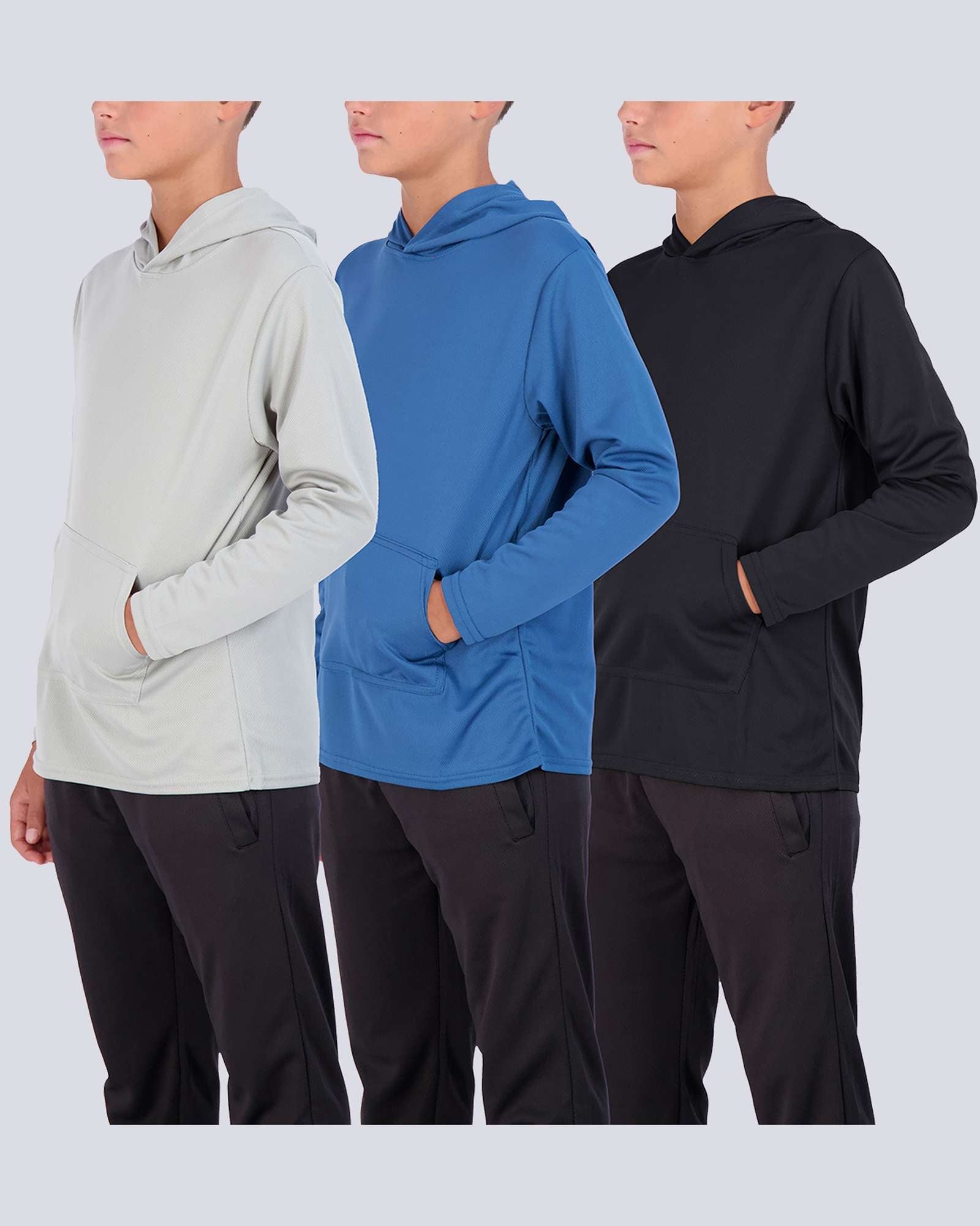 3 Pack: Boys Mesh Long Sleeve Pullover Hoodie Active Sweatshirt