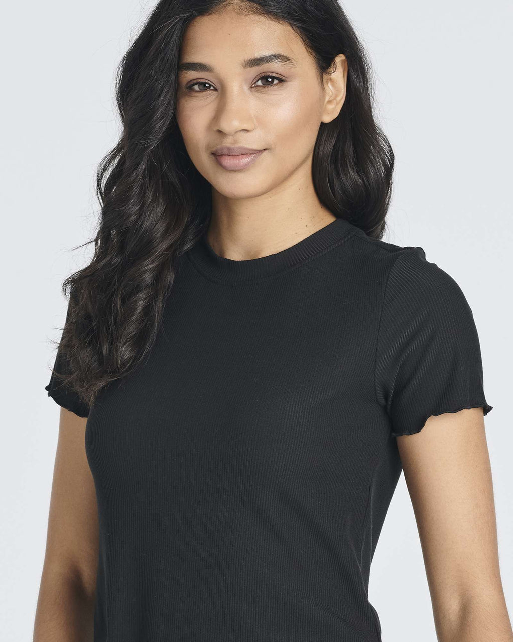 4 Pack: Women's Lettuce Trim Ribbed Knit Short Sleeve Crop Tops