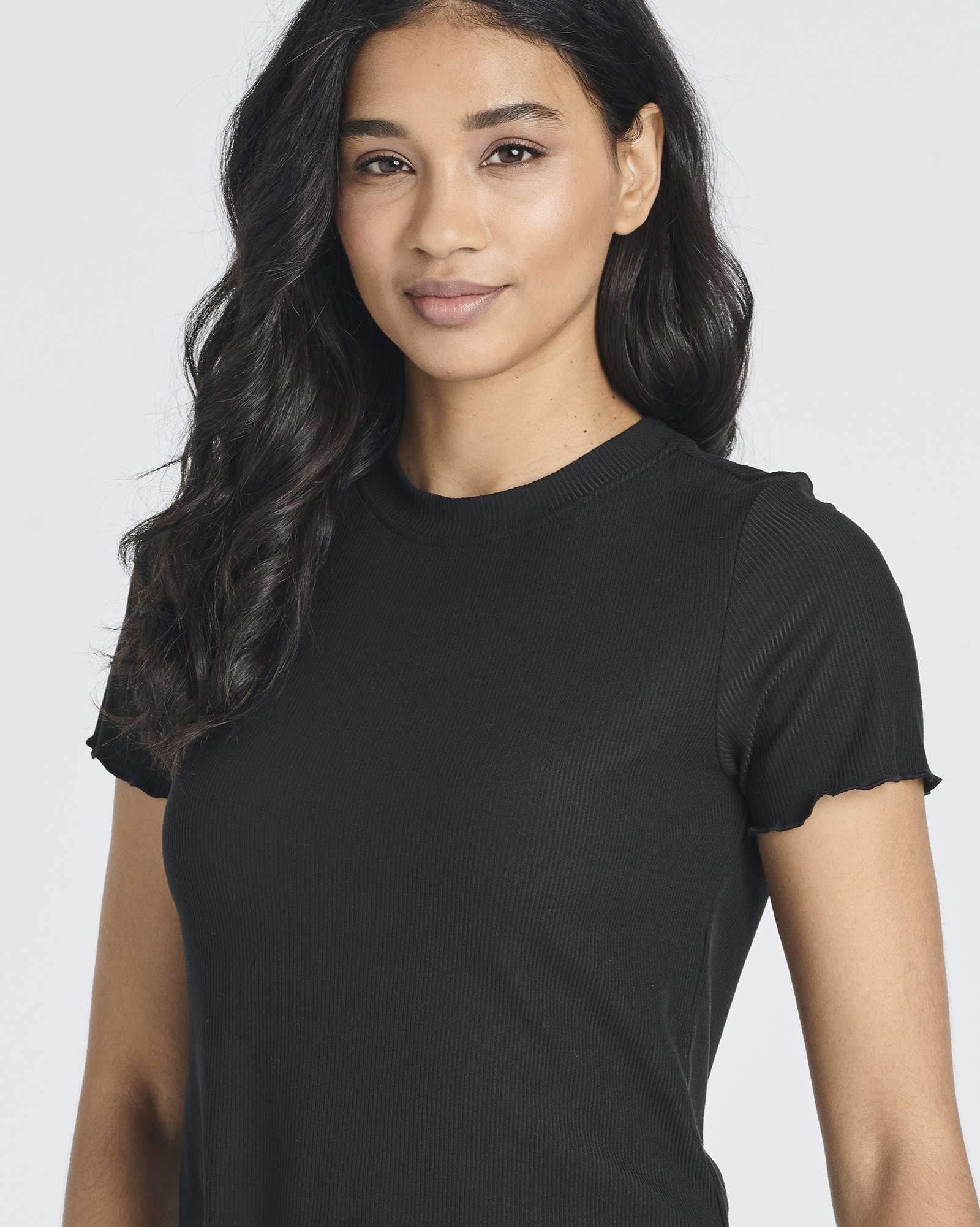 4 Pack: Women's Lettuce Trim Ribbed Knit Short Sleeve Crop Tops