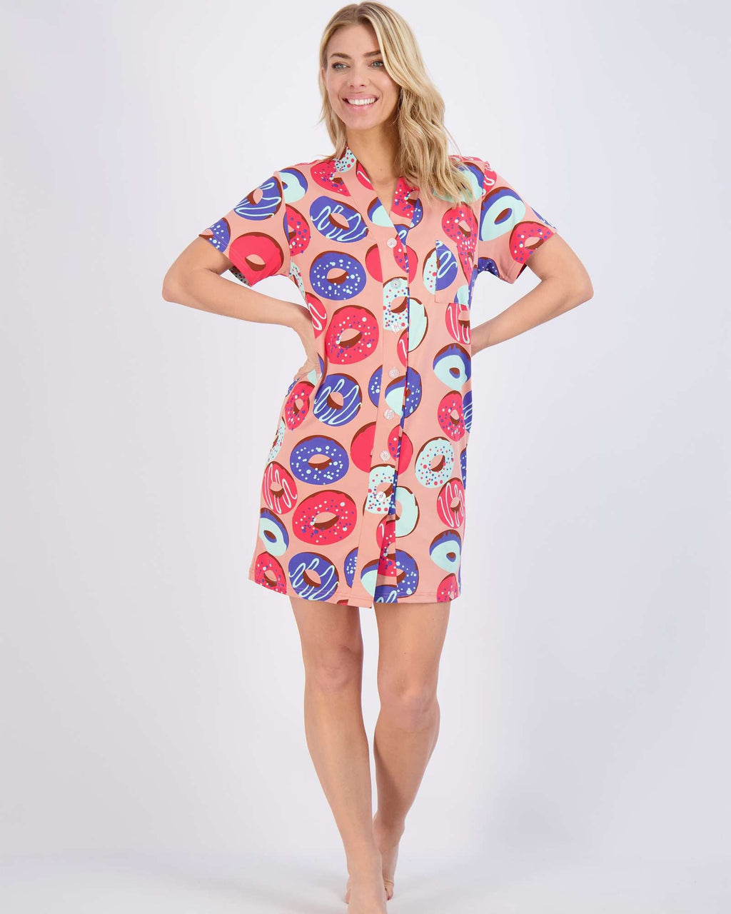 3 Pack: Women's Short Sleeve Button-Down Nightshirt