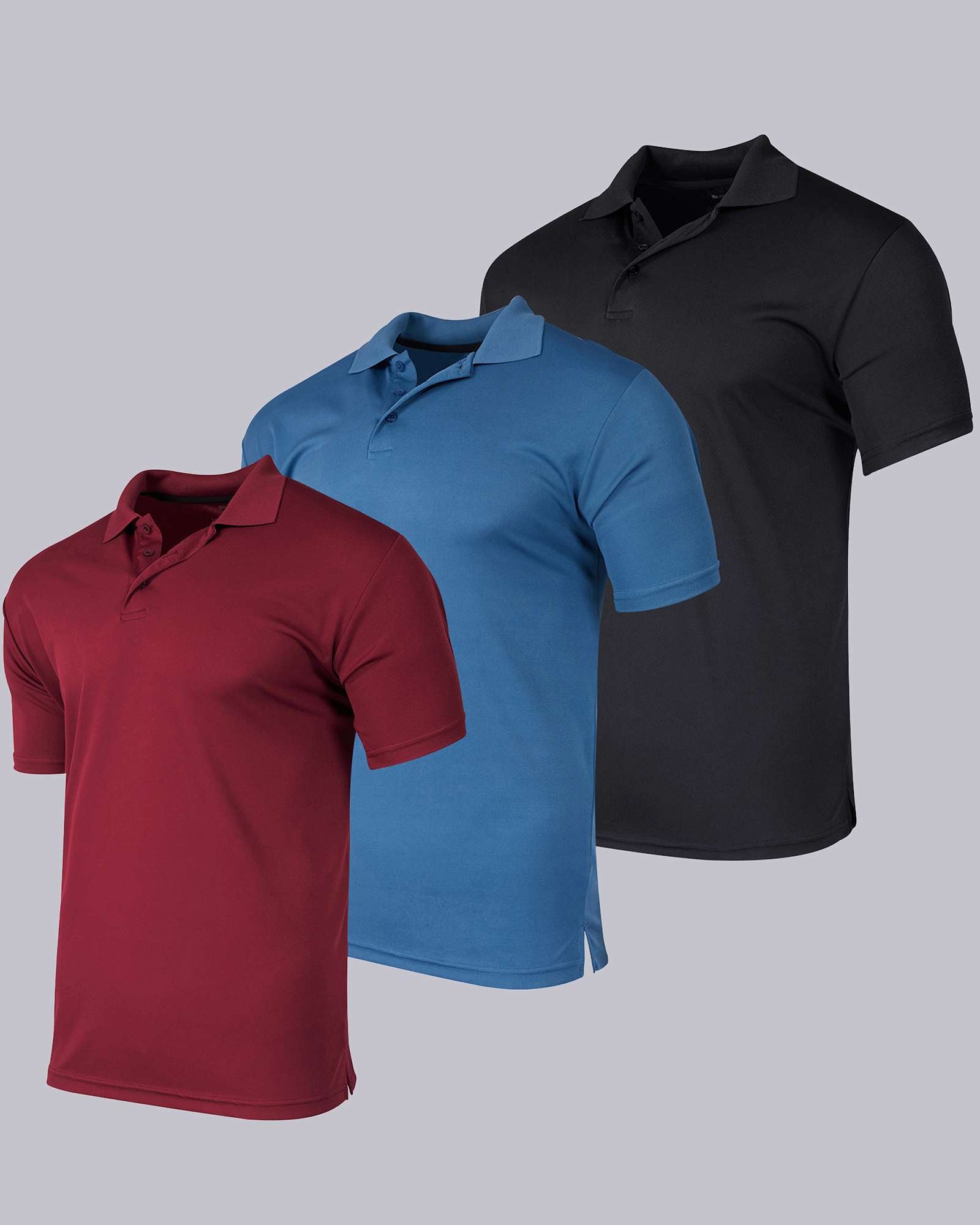 3 Pack: Mens Quick-Dry Short Sleeve Performance Polo Shirt