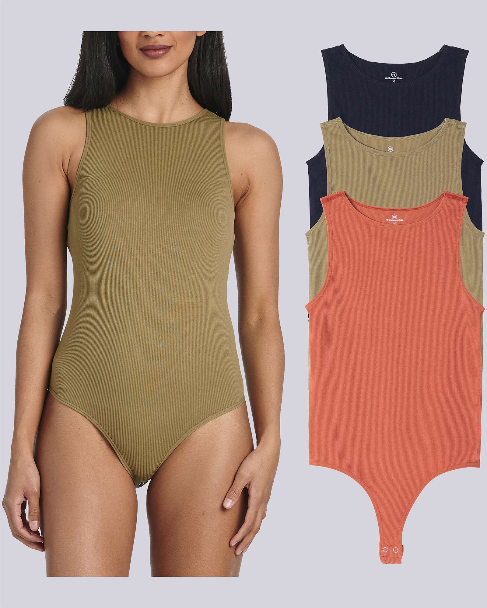 3 Pack: Women's Ribbed Sleeveless Bodysuit Tank Tops