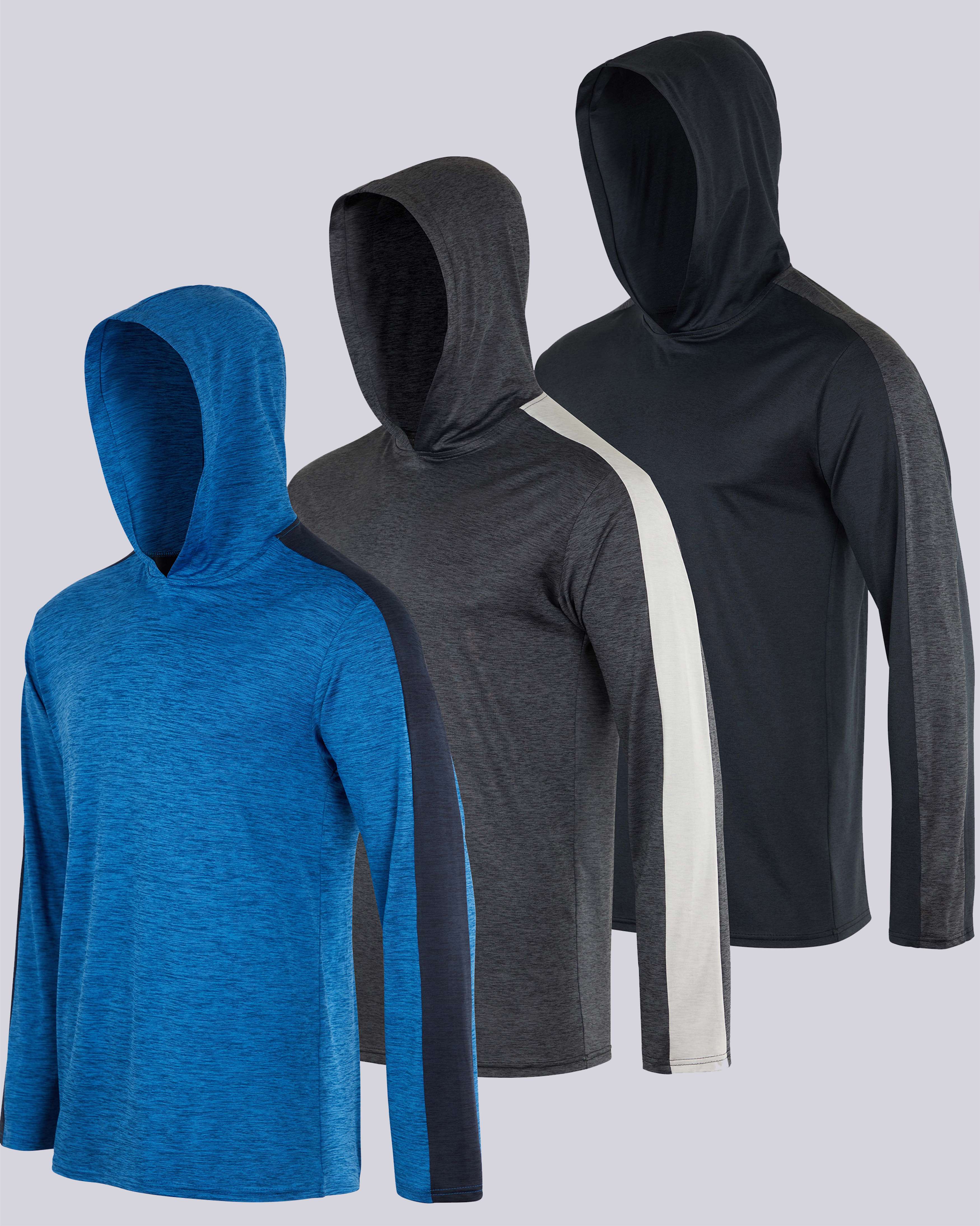 3 Pack: Mens Dry Fit Active Hoodie Pullover Sweatshirt