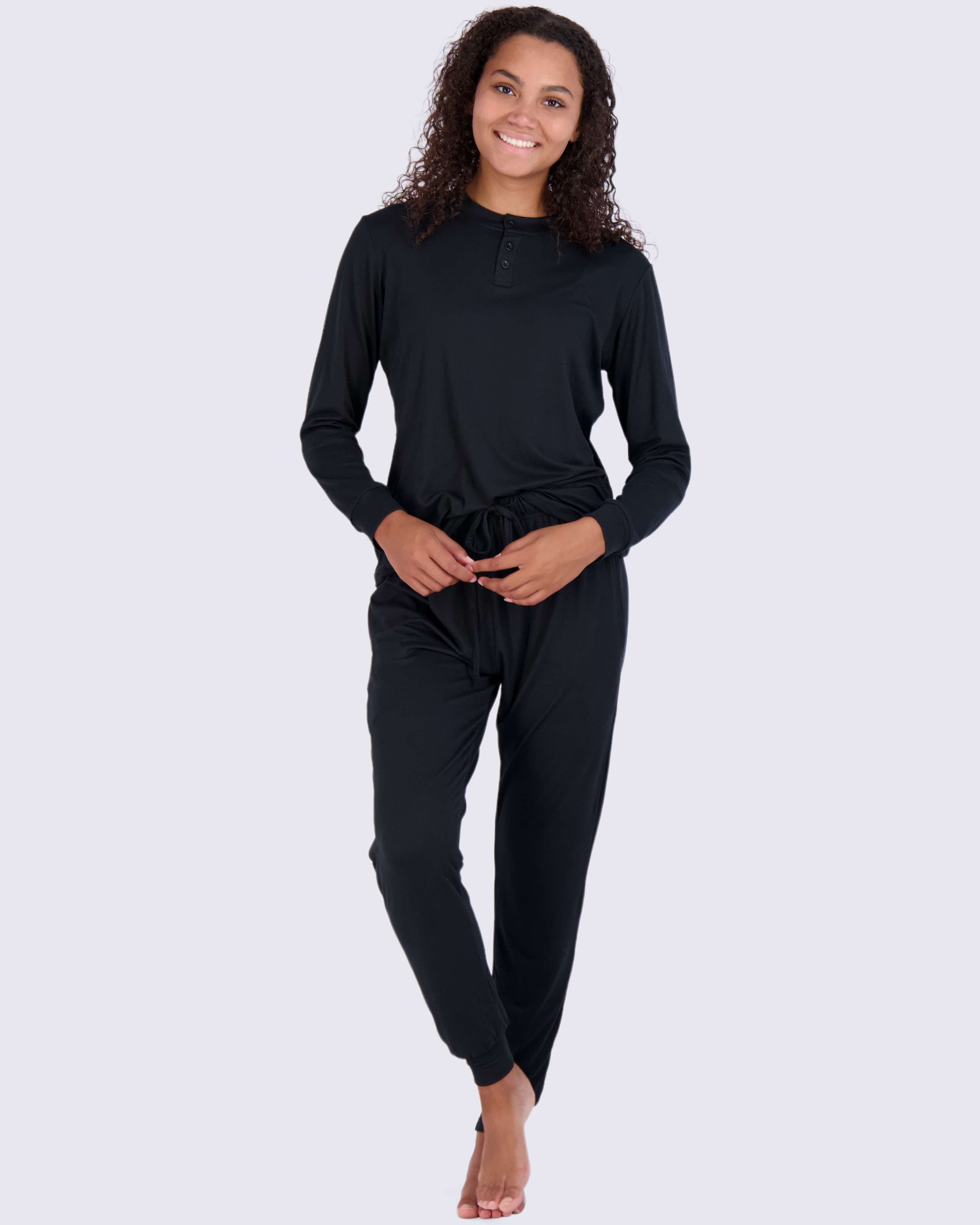 4 Piece: Womens Long Sleeve Henley & Jogger Lounge Pajama Set