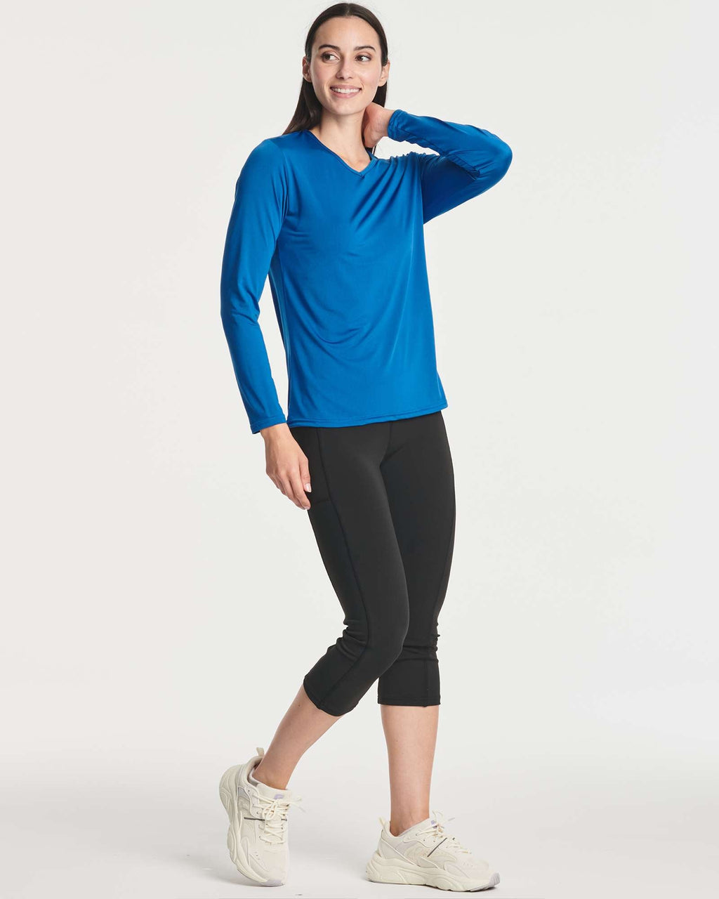 4 Pack: Women's Dry-Fit Long-Sleeve V-Neck Athletic Workout Shirt (Available in Plus Size)