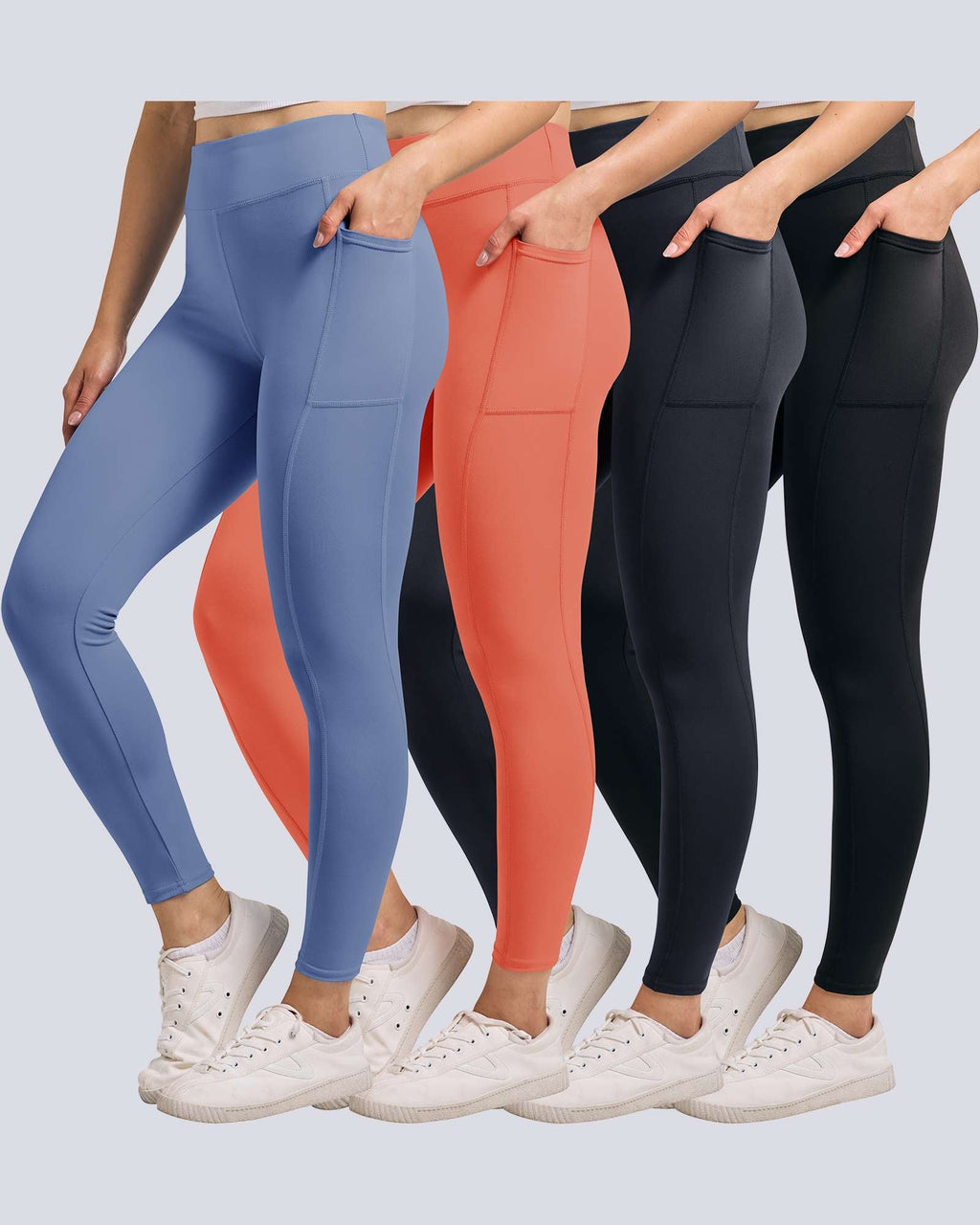 4 Pack: Women's Full Length Fitted Athletic Yoga Performance Leggings with Pockets