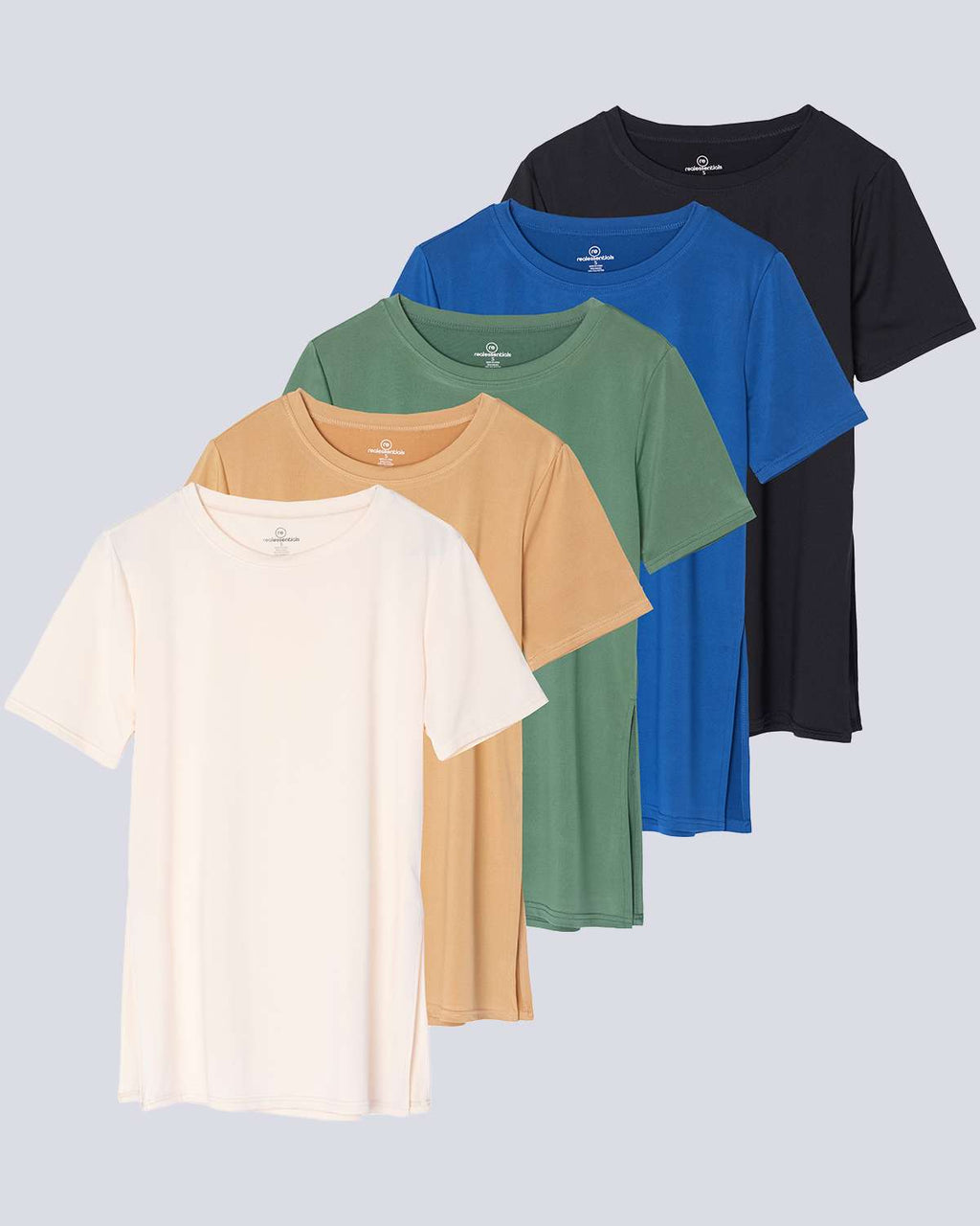 5 Pack: Women's Short Sleeve Crew Relaxed Yoga Top (Available in Plus Size)