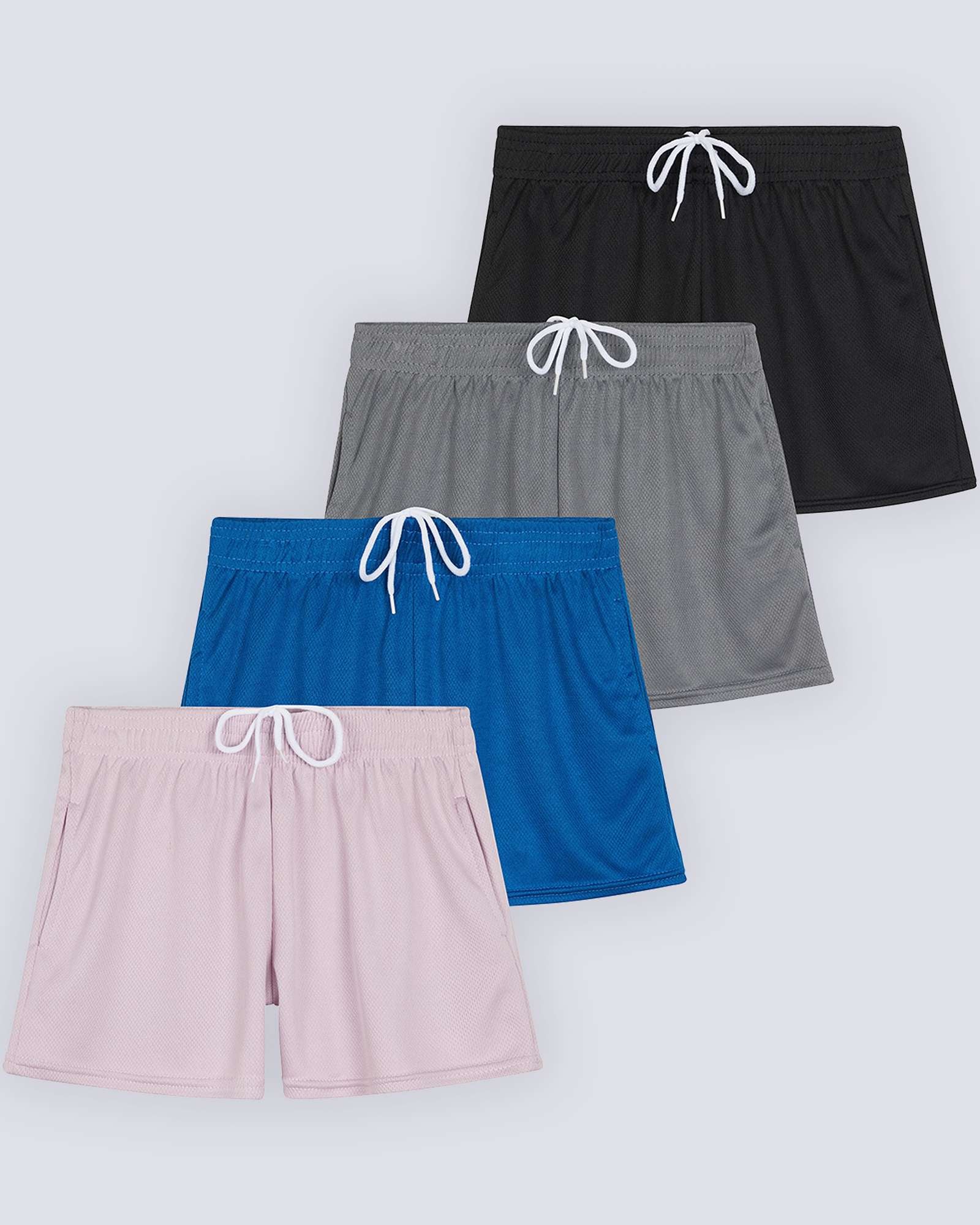 4 Pack: Girls' Mesh Athletic Performance Shorts