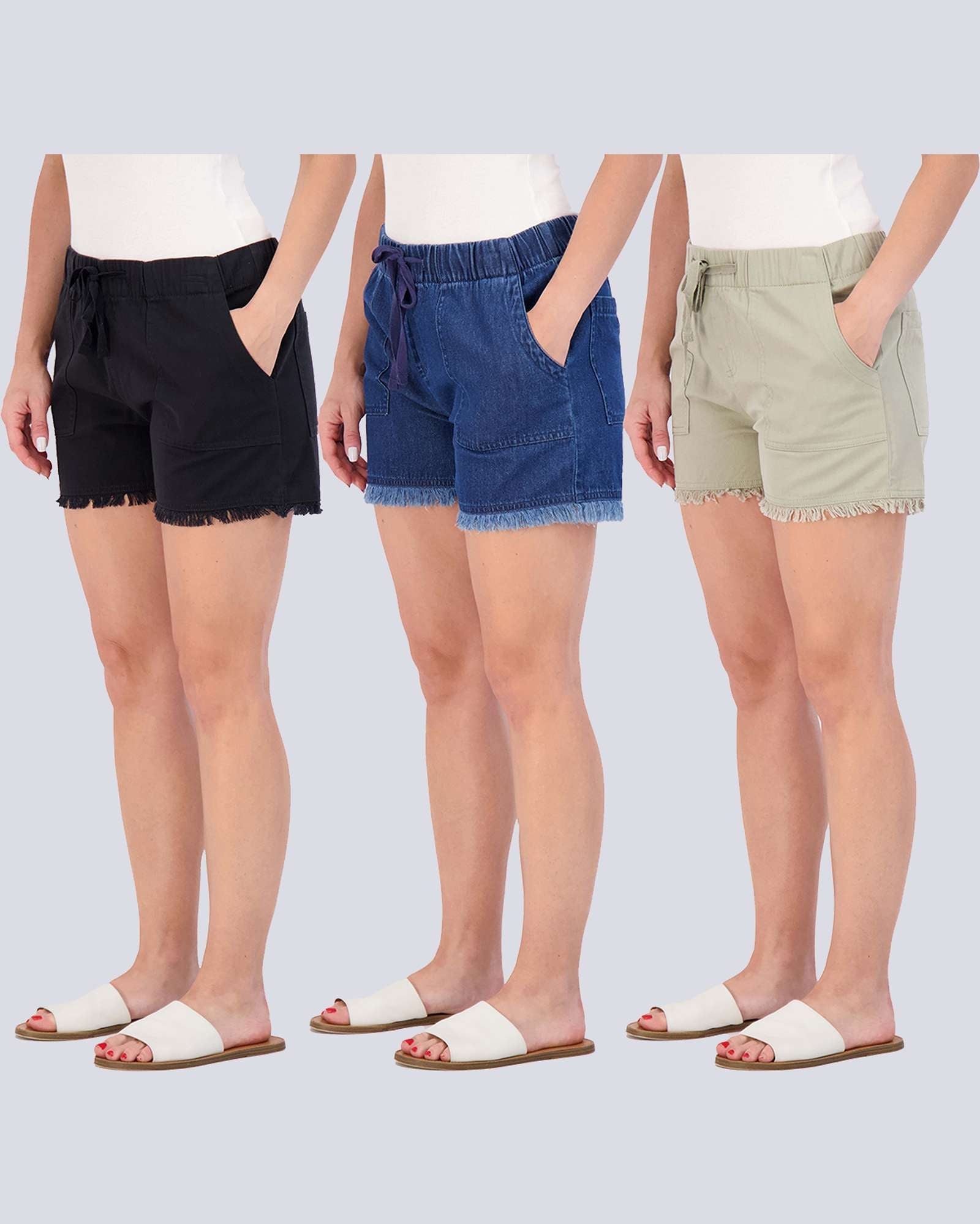 3 Pack: Women's Twill Cutoff Casual Khaki Shorts