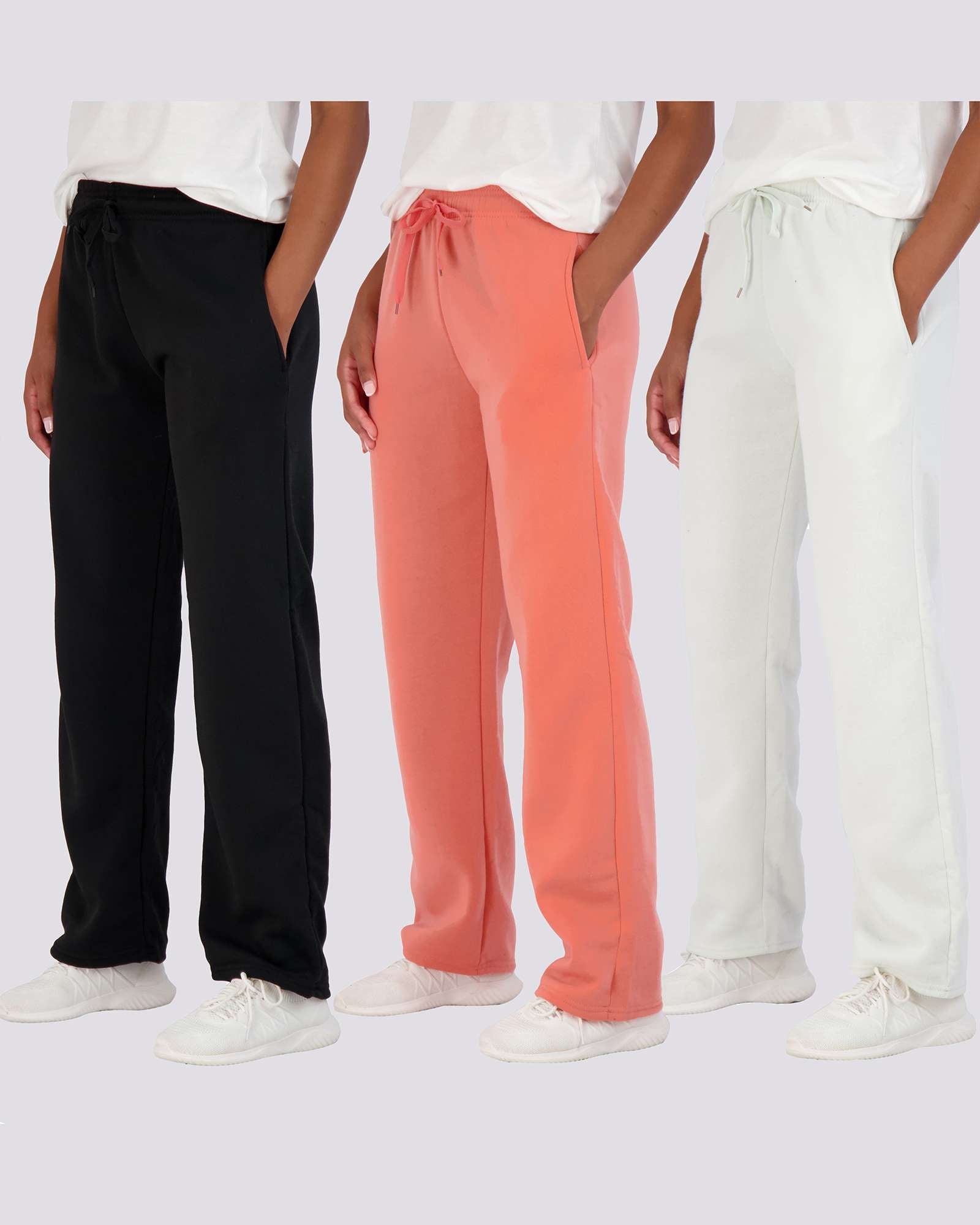 3 Pack: Womens Fleece Open Bottom Sweatpants