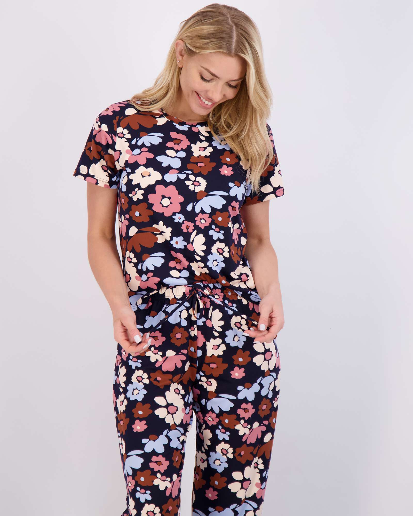 2 Pack: Women's Short-Sleeve PJ Top with Capri Pants