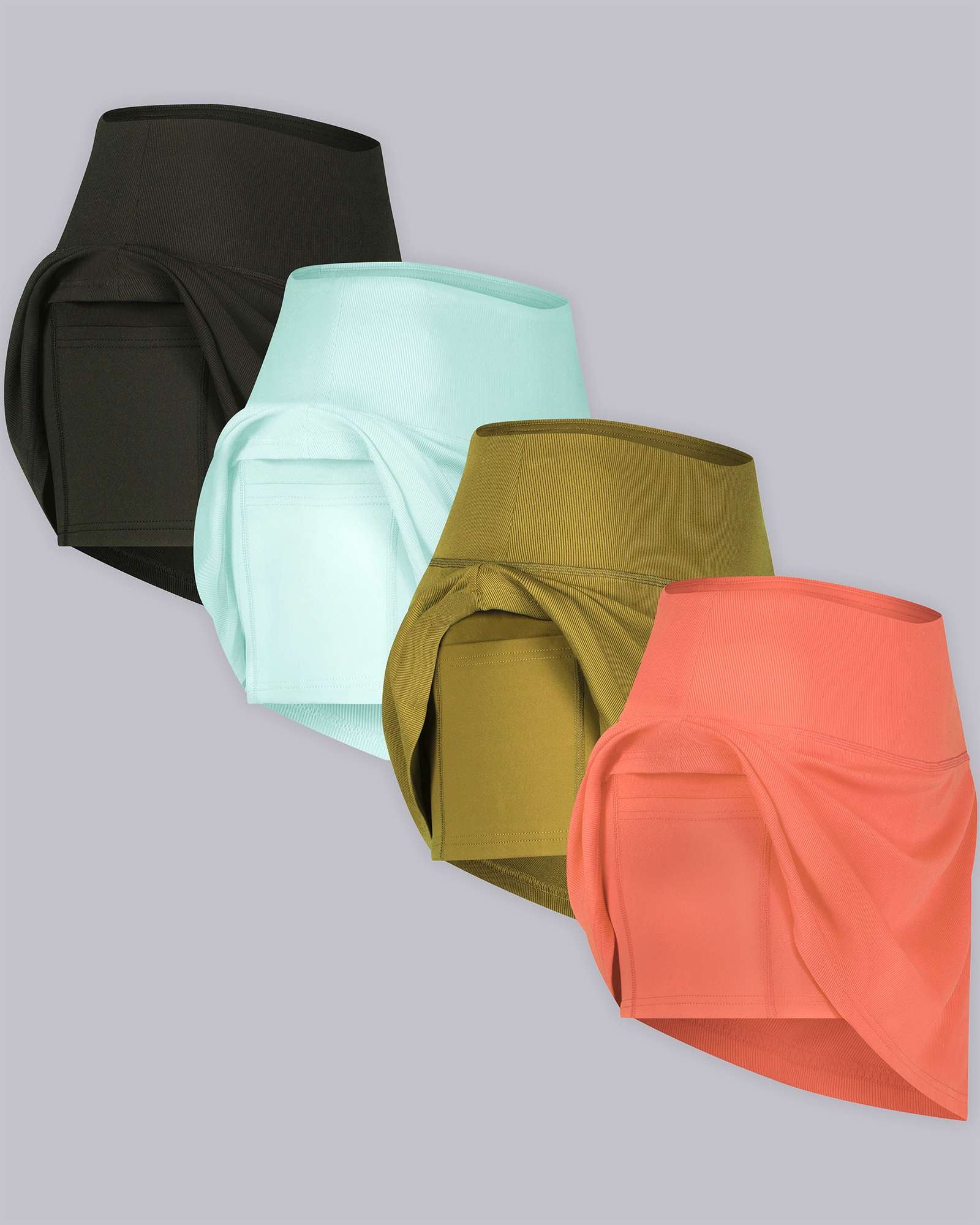 4 Pack: Women's Ribbed Active Skort with Pockets