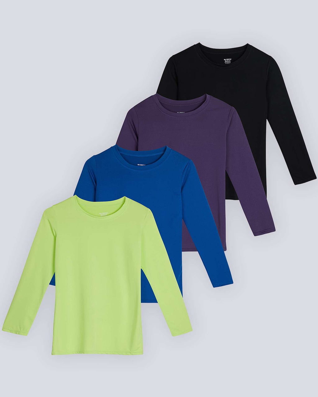 4 Pack: Girls Dry-Fit Long Sleeve Active Crew Neck T-Shirt