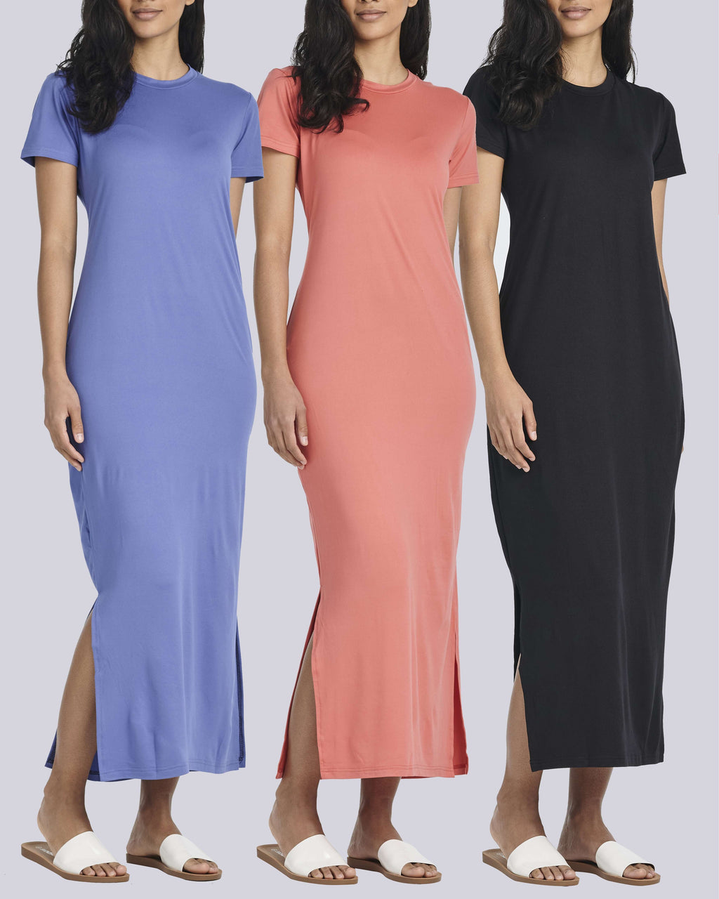 3 Pack: Women’s Casual Short Sleeve Maxi T-Shirt Dress (Available In Plus Size)