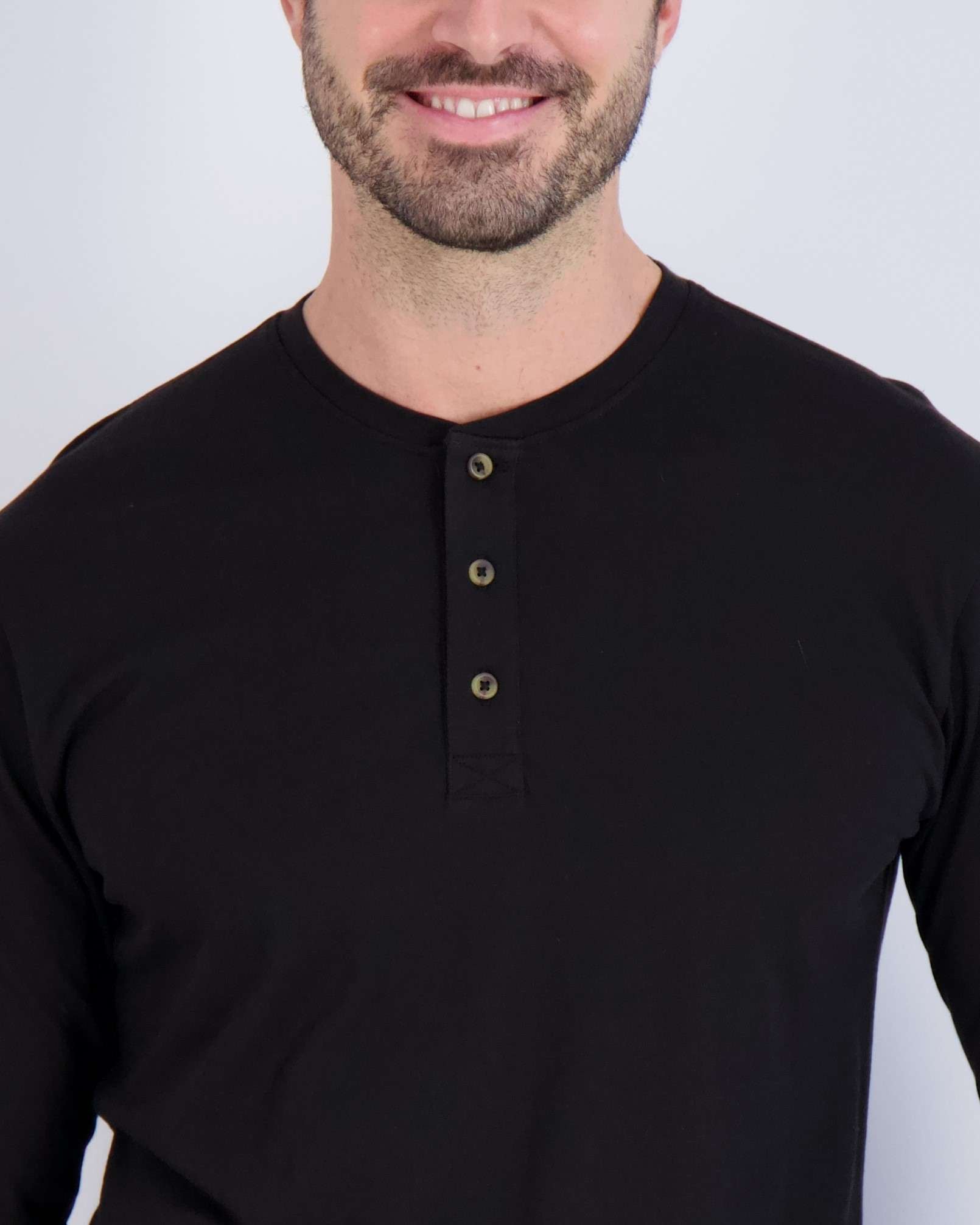 3 Pack: Mens Long Sleeve Cotton Henley T-Shirt