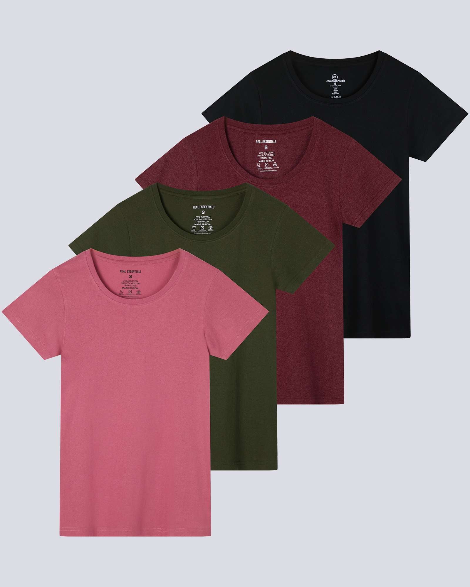4 Pack: Womens Classic-Fit Cotton Short-Sleeve Scoop Neck T-Shirt