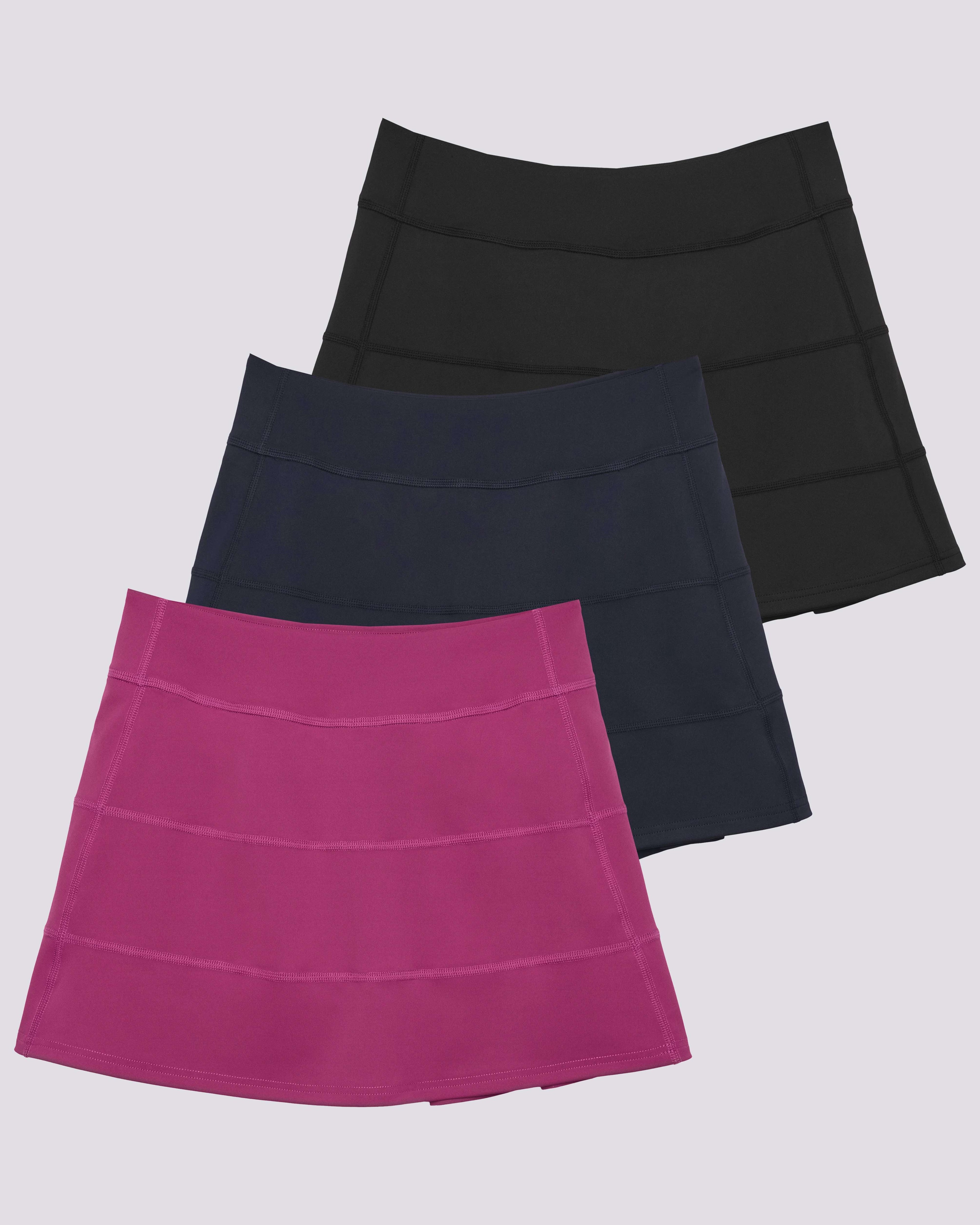 3 Pack: Women's 14" Pleated Tennis Skorts with Pockets