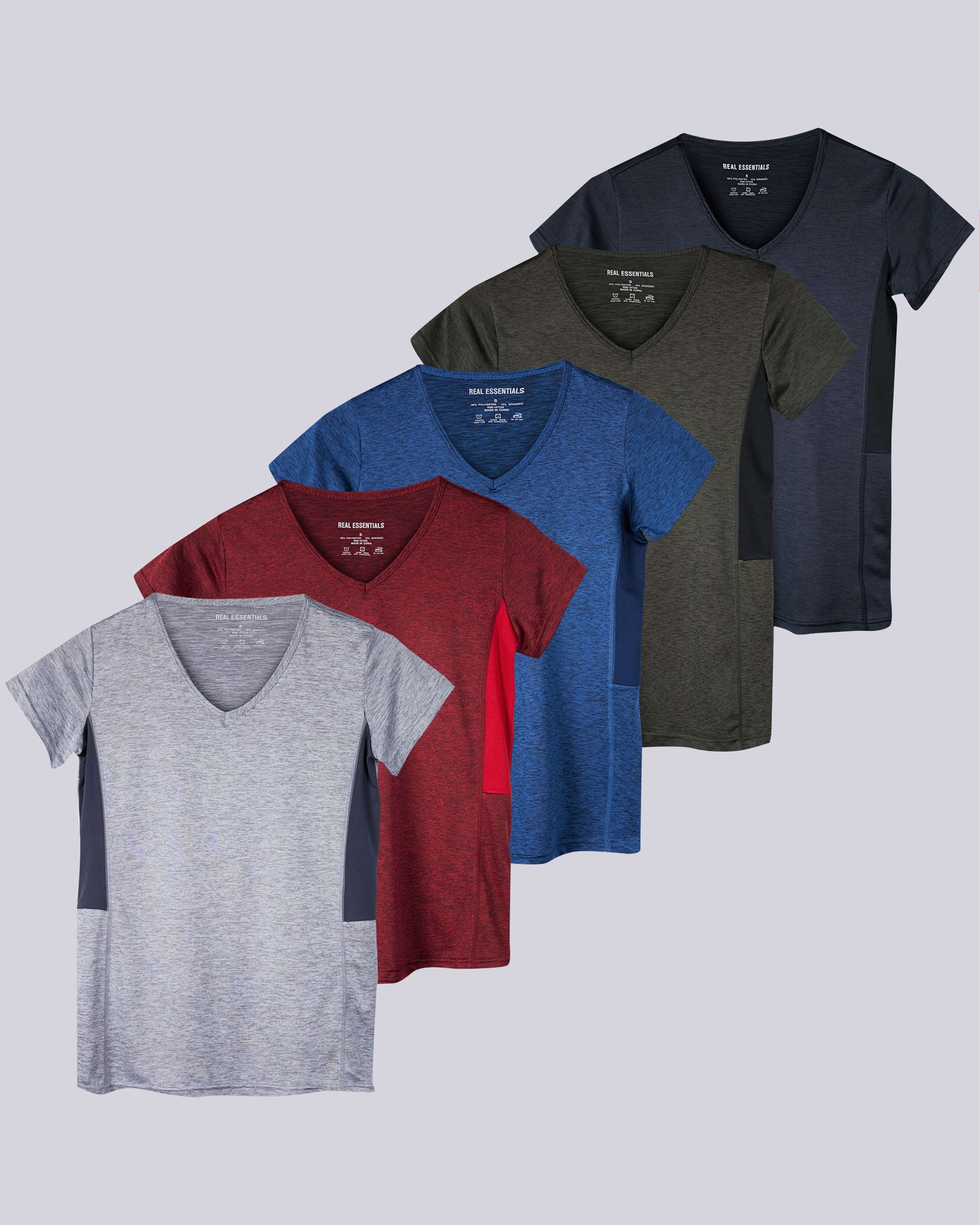 5 Pack: Womens Short Sleeve Dry-Fit V-Neck T-Shirt