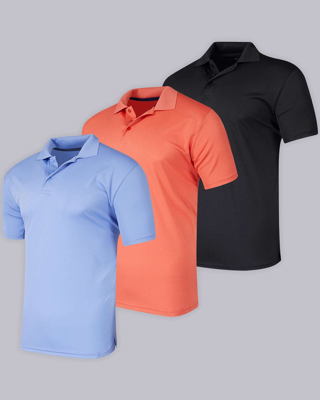 3 Pack: Mens Quick-Dry Short Sleeve Performance Polo Shirt