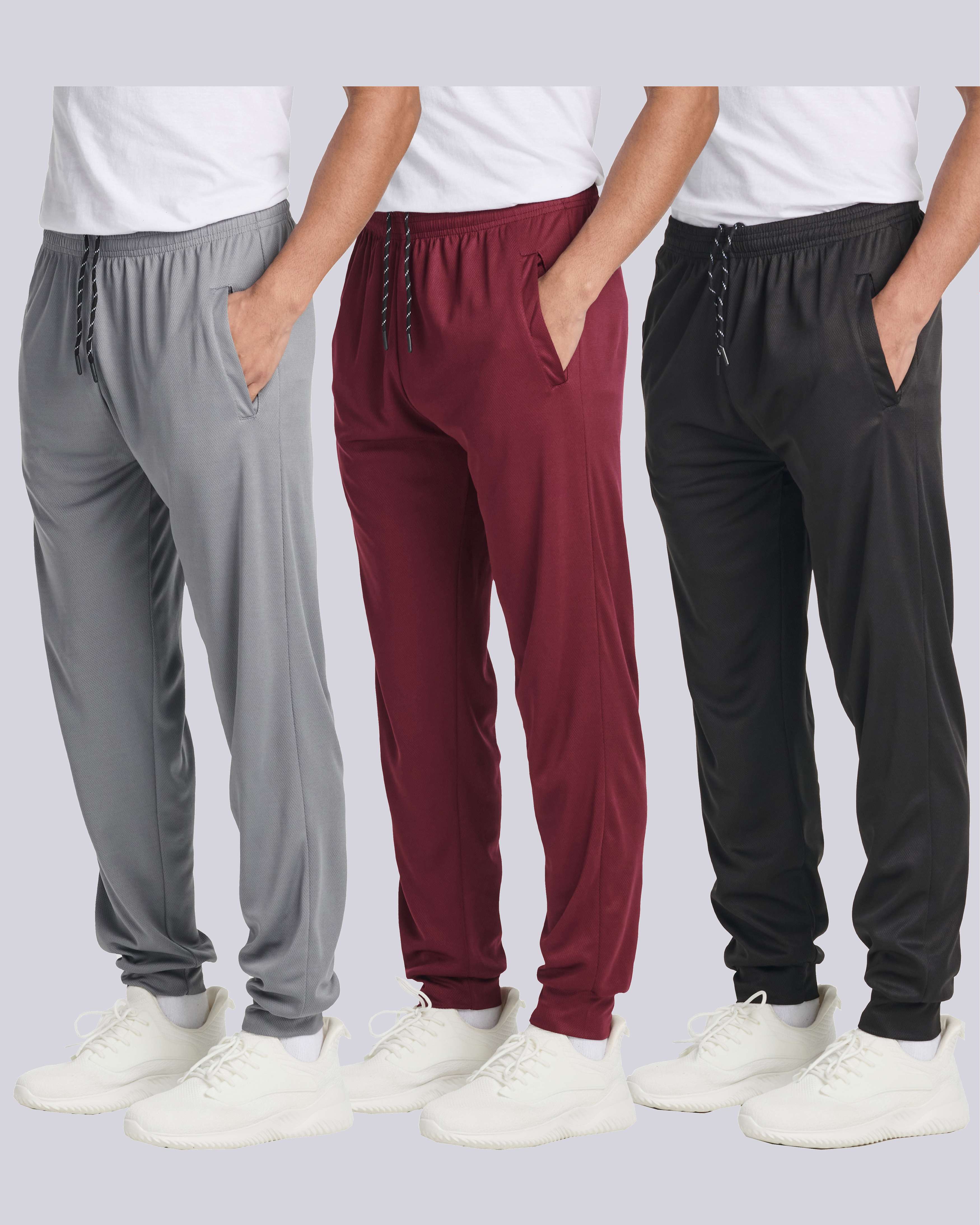 3 Pack: Mens Mesh Active Jogger Sweatpants