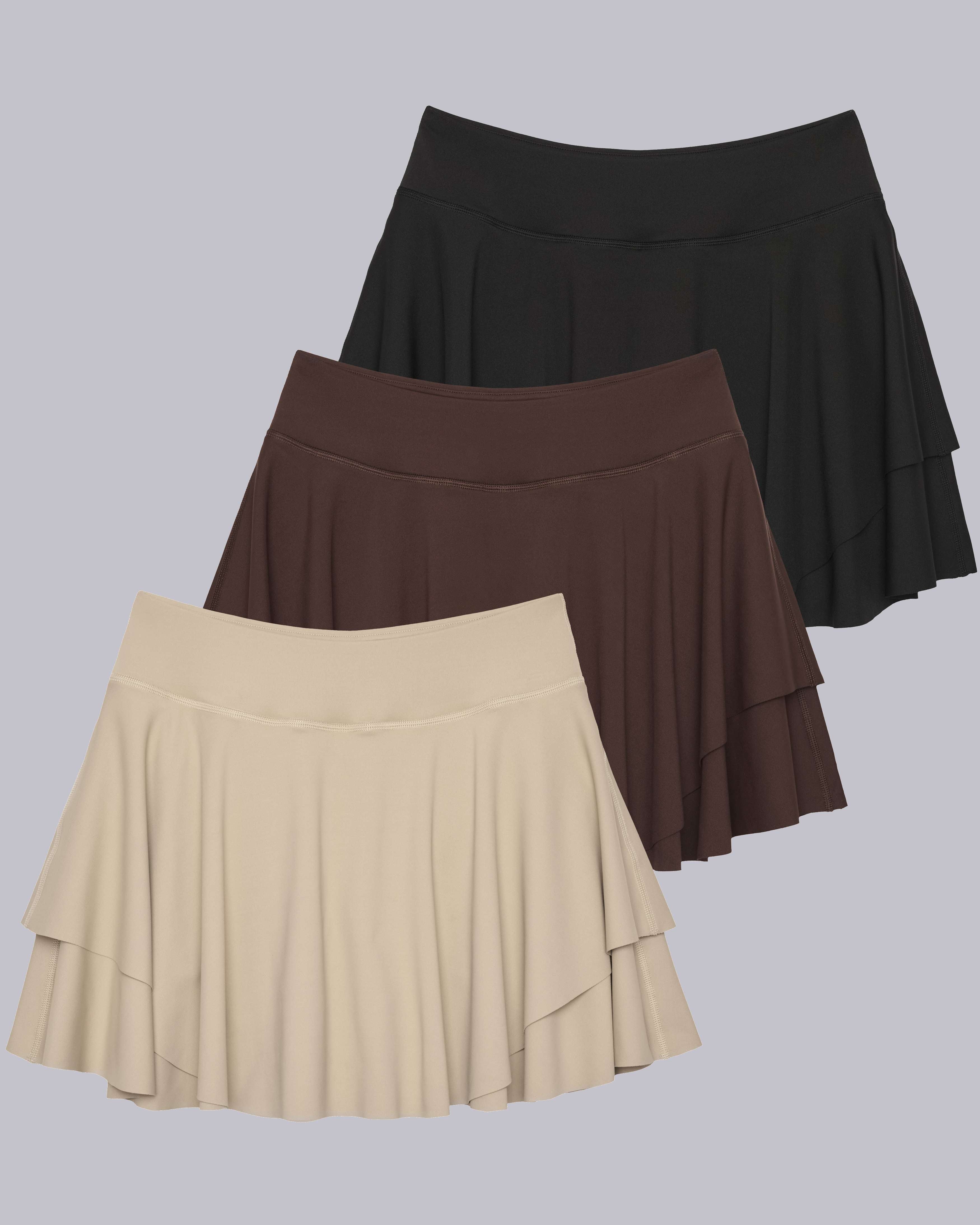 3 Pack: Women's Layered Ruffle Tennis Golf Skort