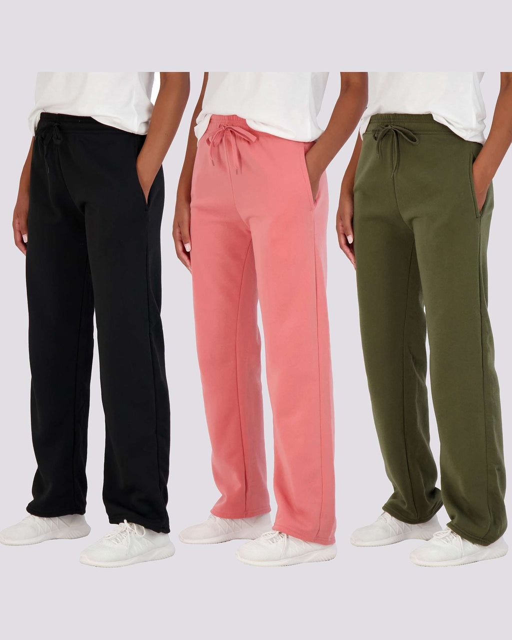 3 Pack: Womens Fleece Open Bottom Sweatpants