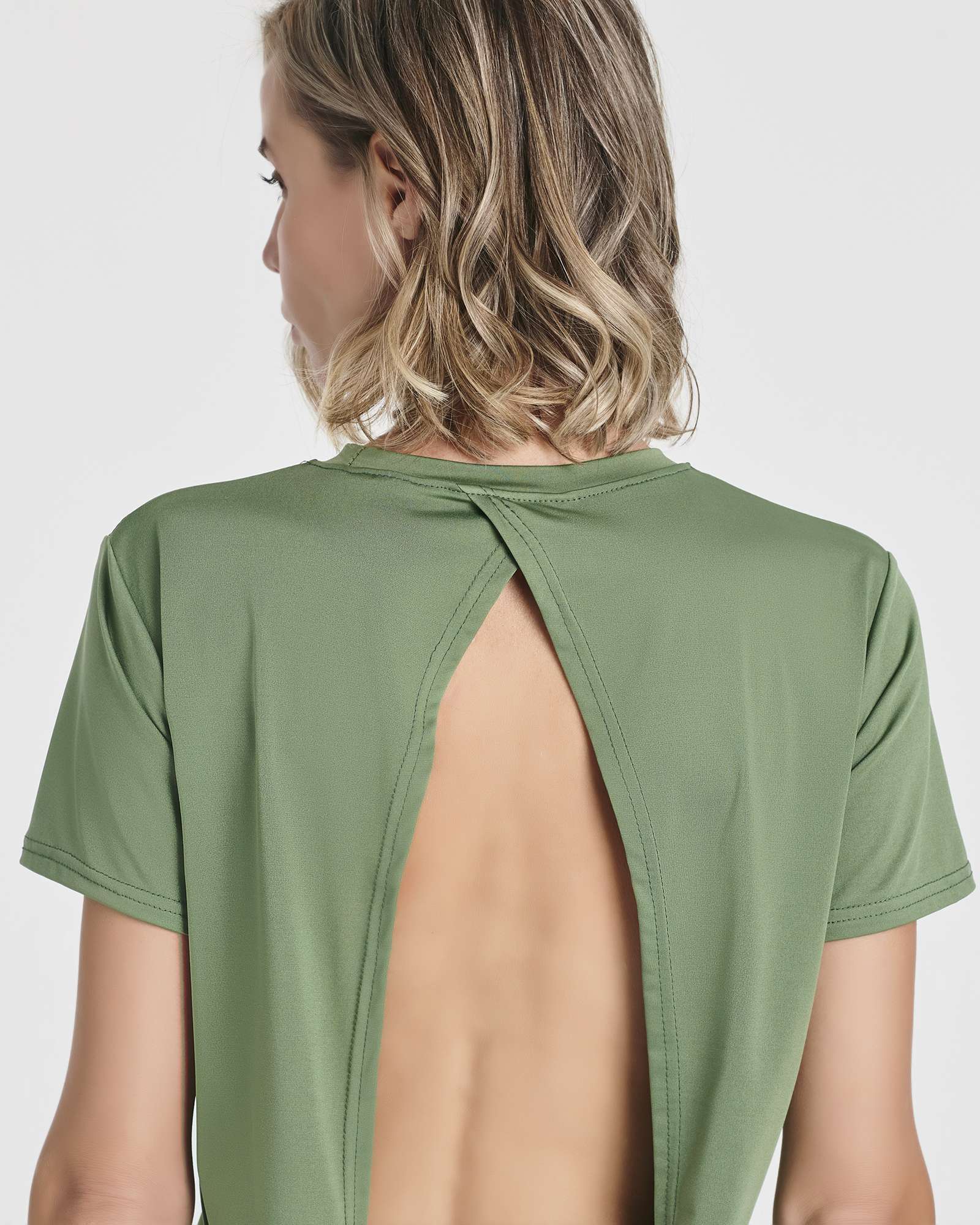 5 Pack: Women's Short Sleeve Open Back Tie Back Dry-Fit T-Shirt