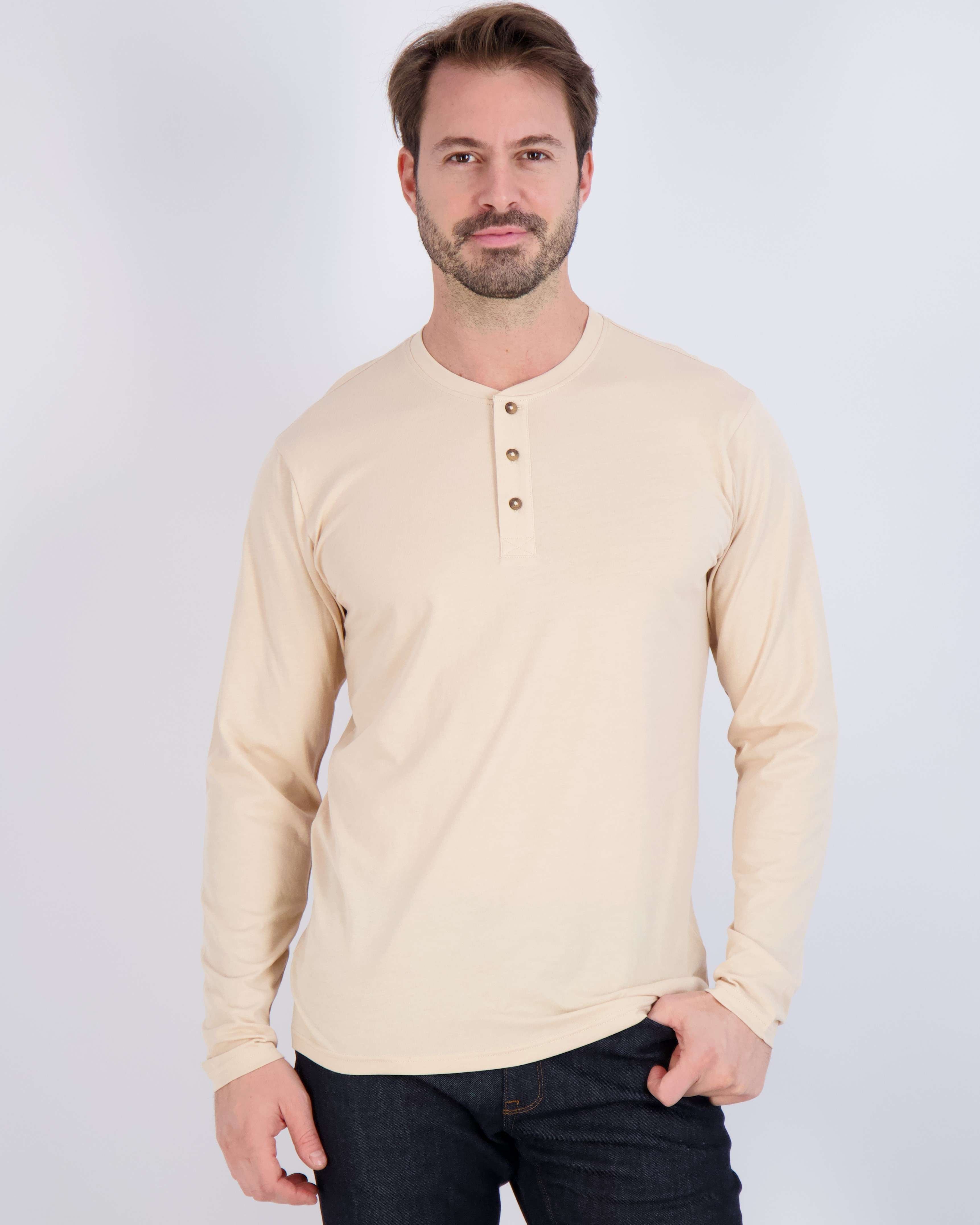3 Pack: Mens Long Sleeve Cotton Henley T-Shirt