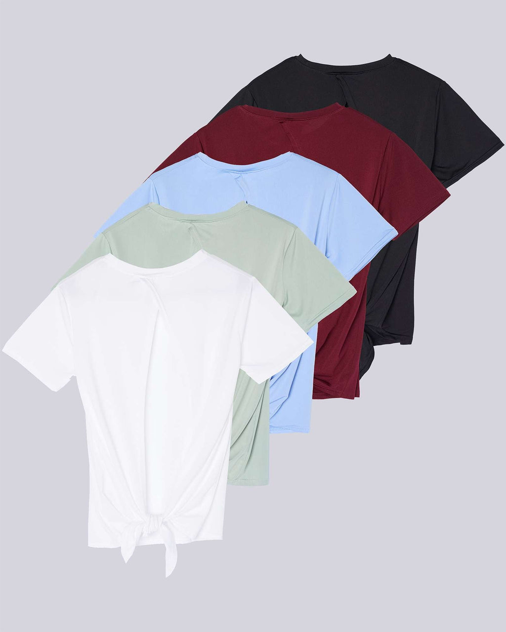 5 Pack: Women's Short Sleeve Open Back Tie Back Dry-Fit T-Shirt