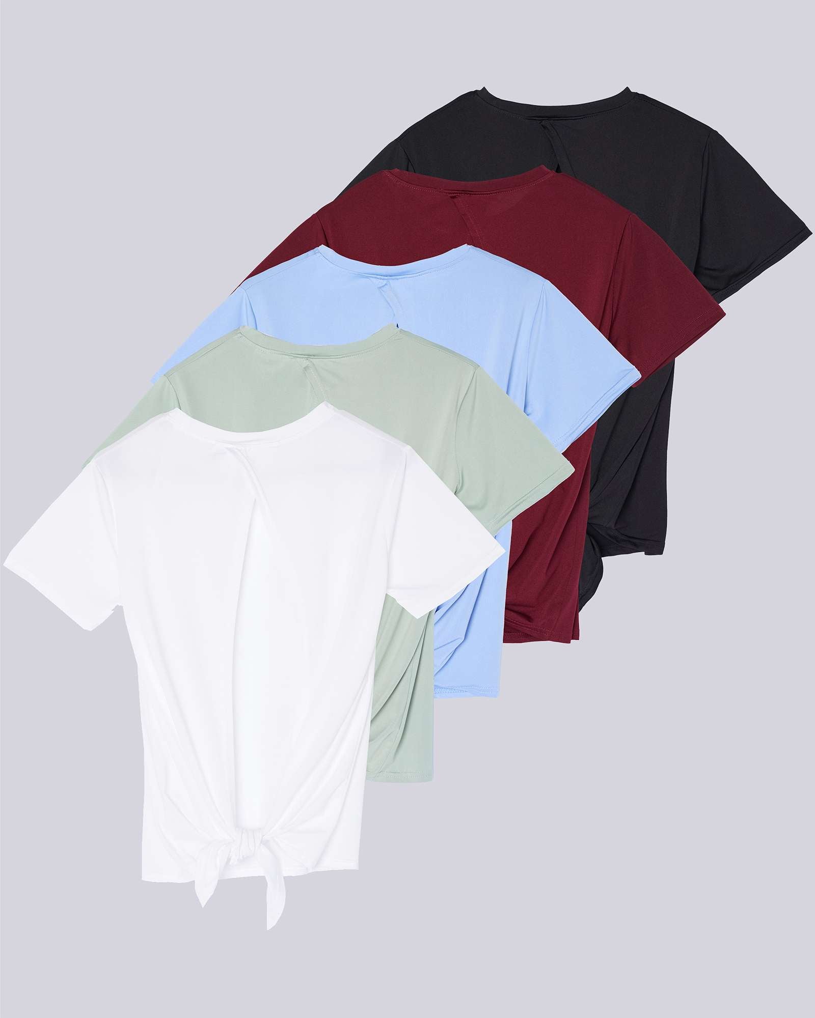 5 Pack: Women's Short Sleeve Open Back Tie Back Dry-Fit T-Shirt