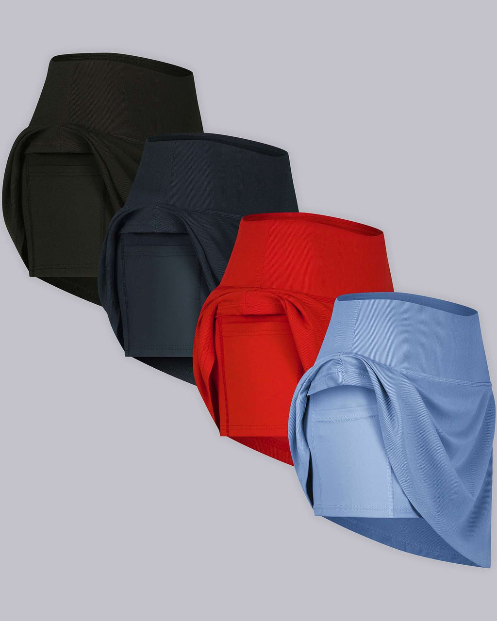 4 Pack: Women's Ribbed Active Skort with Pockets