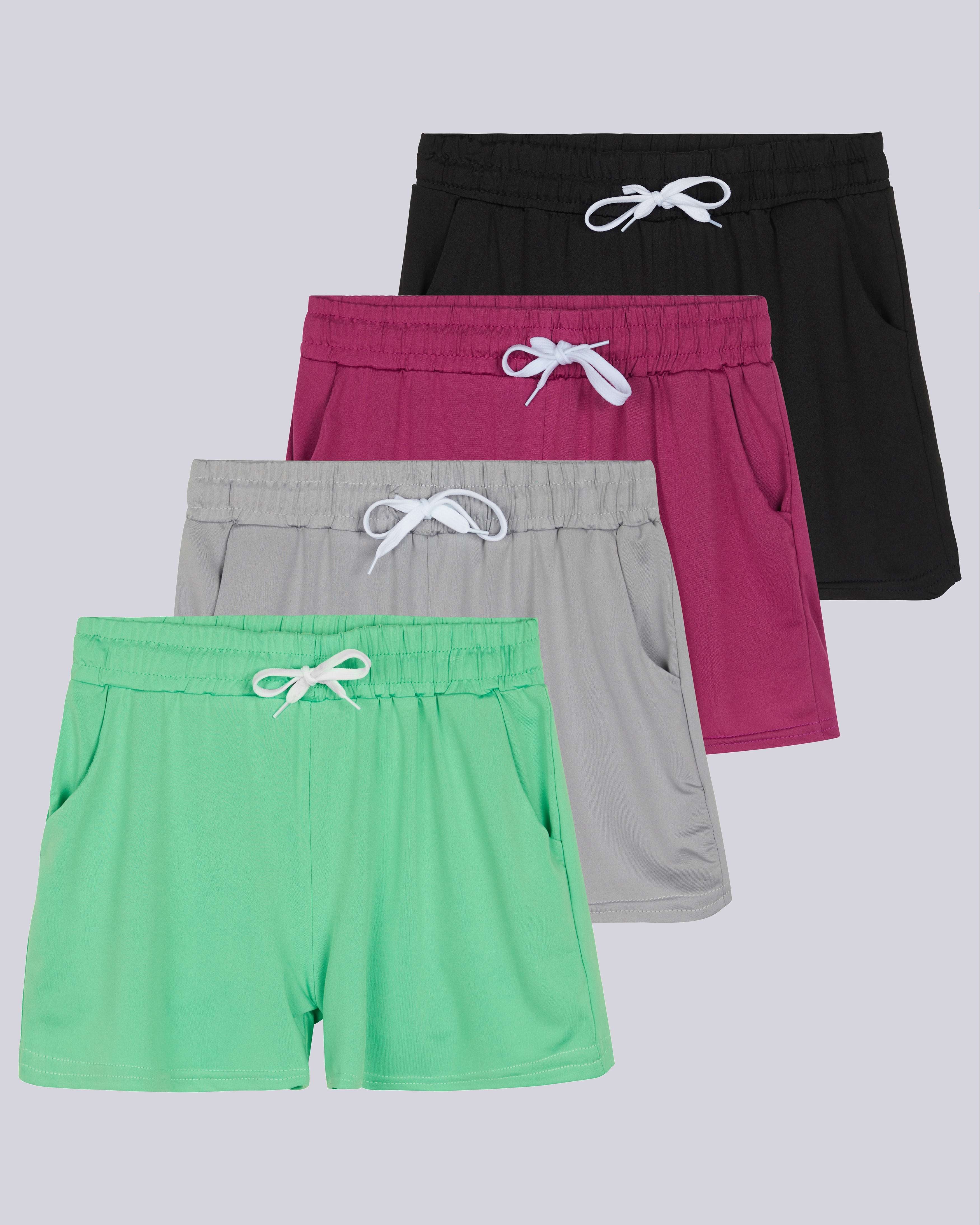 4 Pack: Girls Dry-Fit Active Shorts