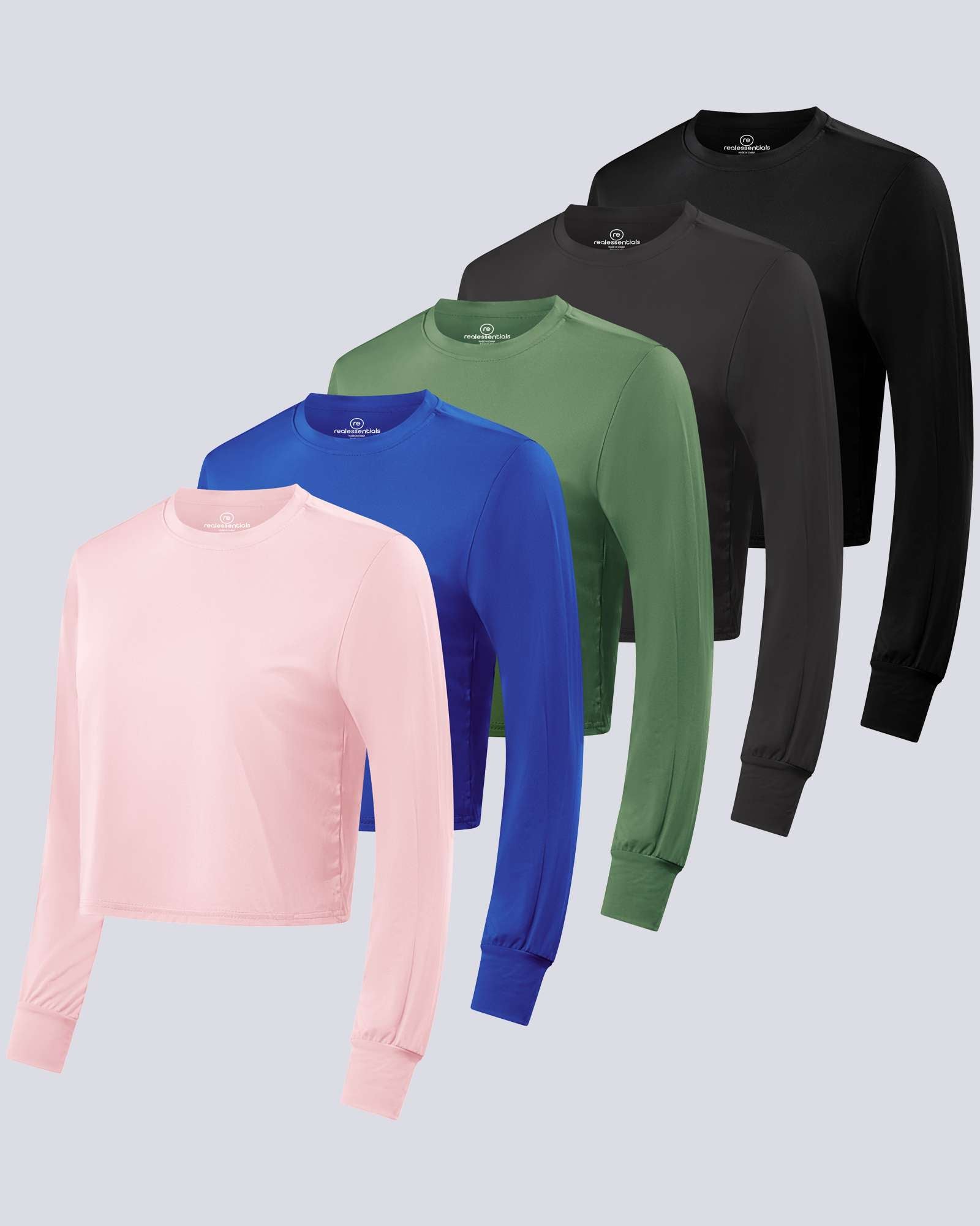 5 Pack: Womens Dry Fit Crop Top Long Sleeve