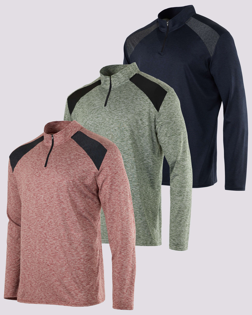 3 Pack: Mens Active Dry-Fit Quarter Zip Pullover