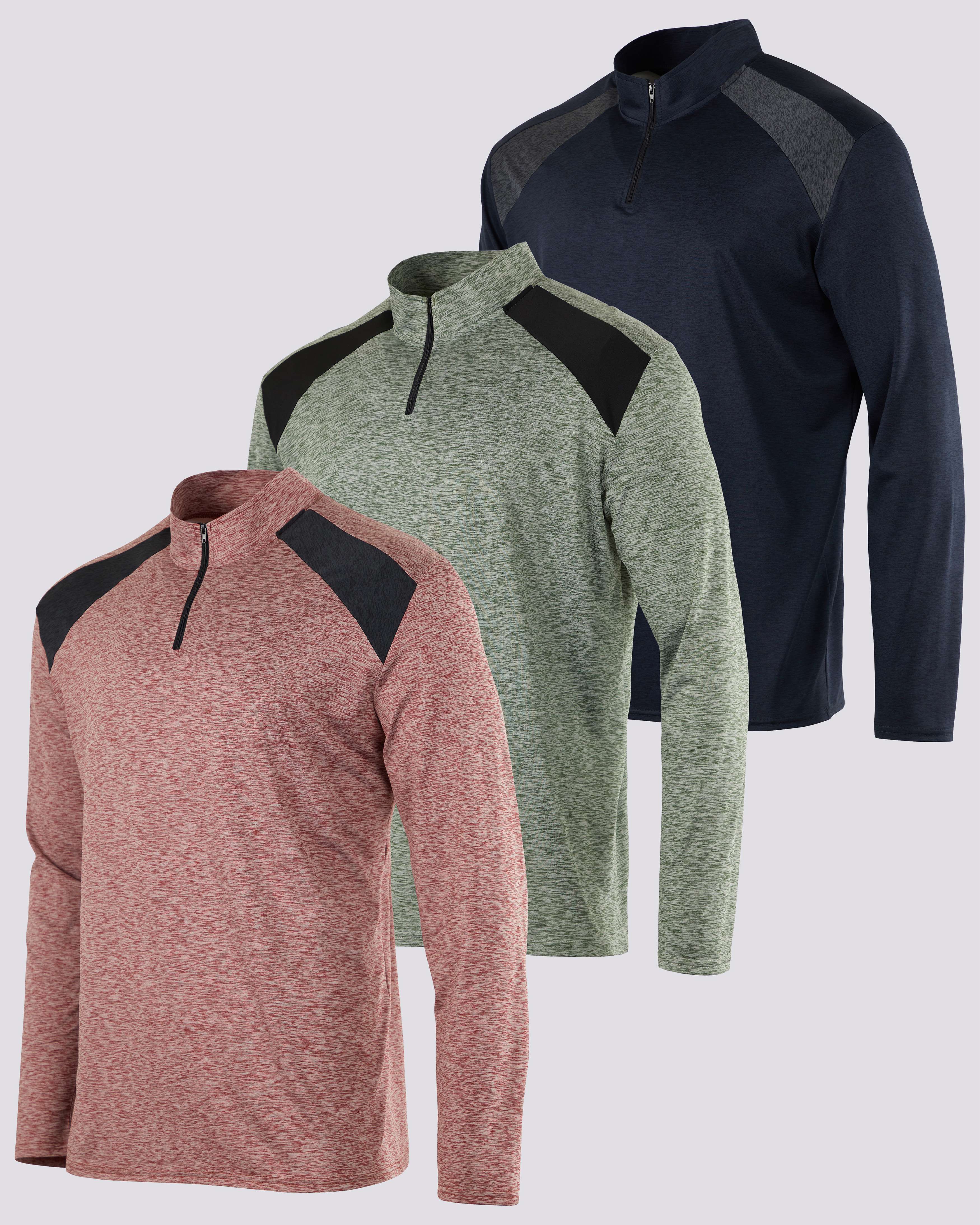 3 Pack: Mens Active Dry-Fit Quarter Zip Pullover