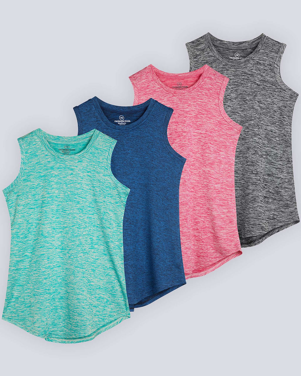 4 Pack: Girls Active Dry Fit Performance Tank Top