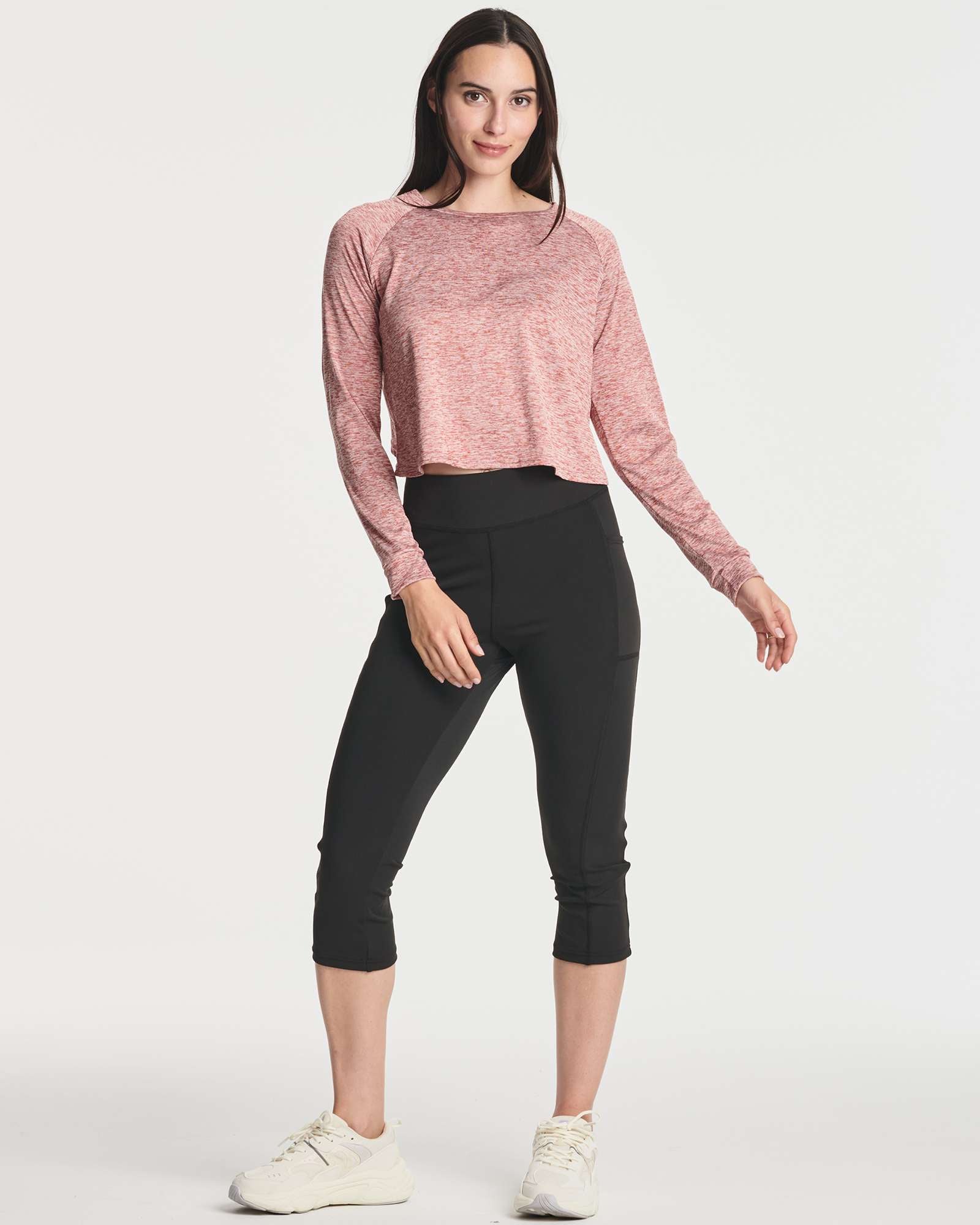 4 Pack: Women's Long Sleeve Petal Back Crop Top (Available in Plus Size)