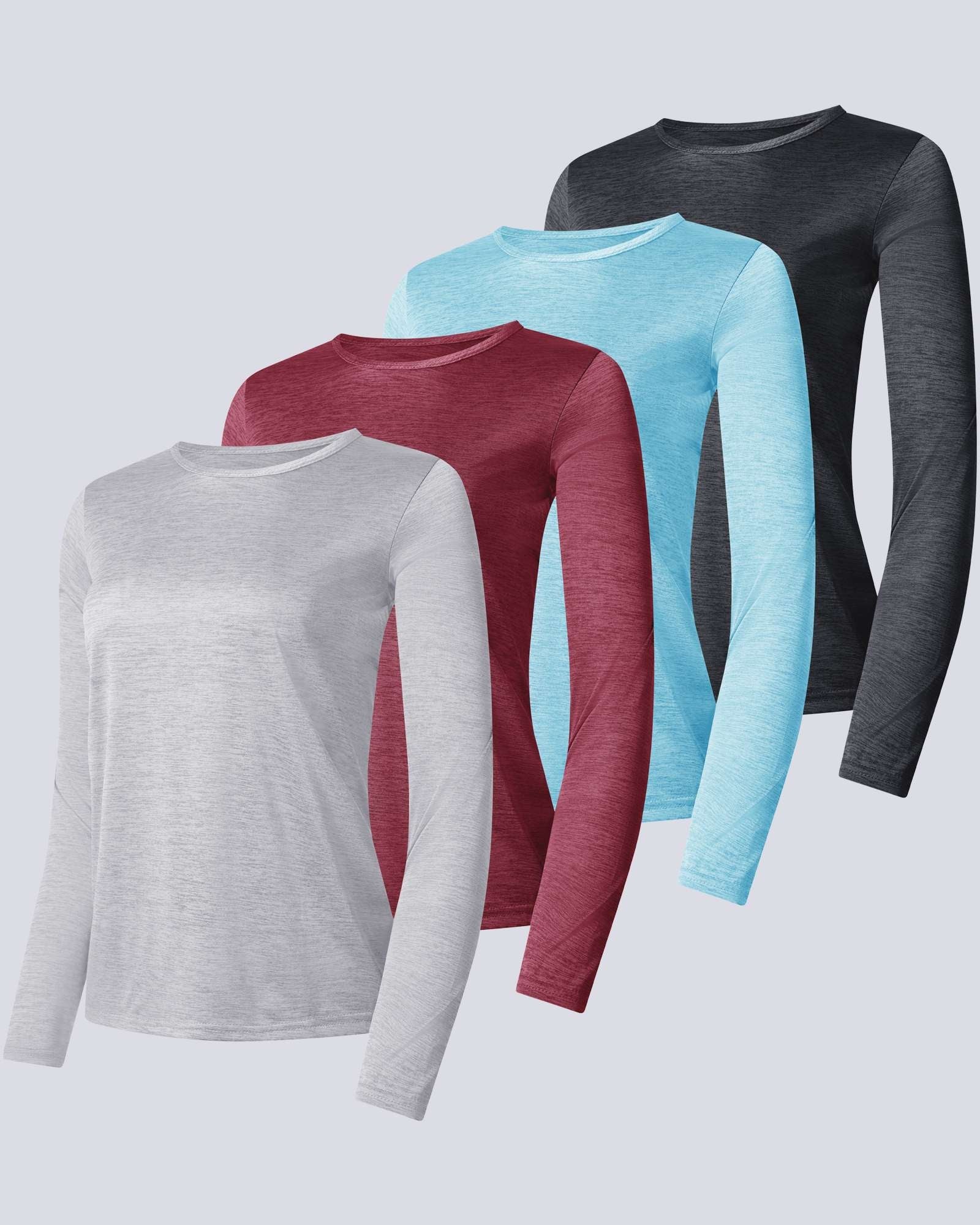 4 Pack: Womens Dry-Fit Active Long-Sleeve T-Shirt