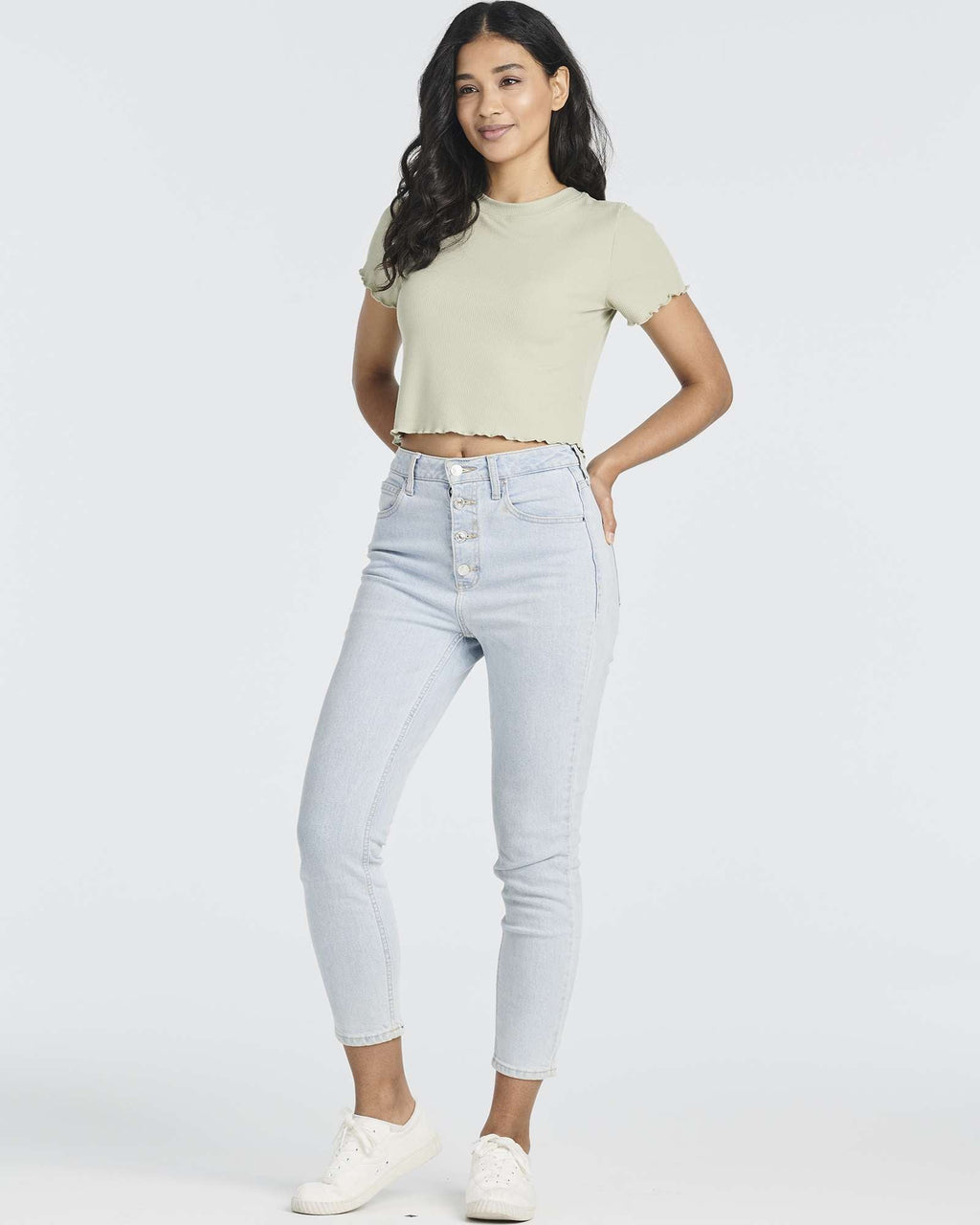 4 Pack: Women's Lettuce Trim Ribbed Knit Short Sleeve Crop Tops