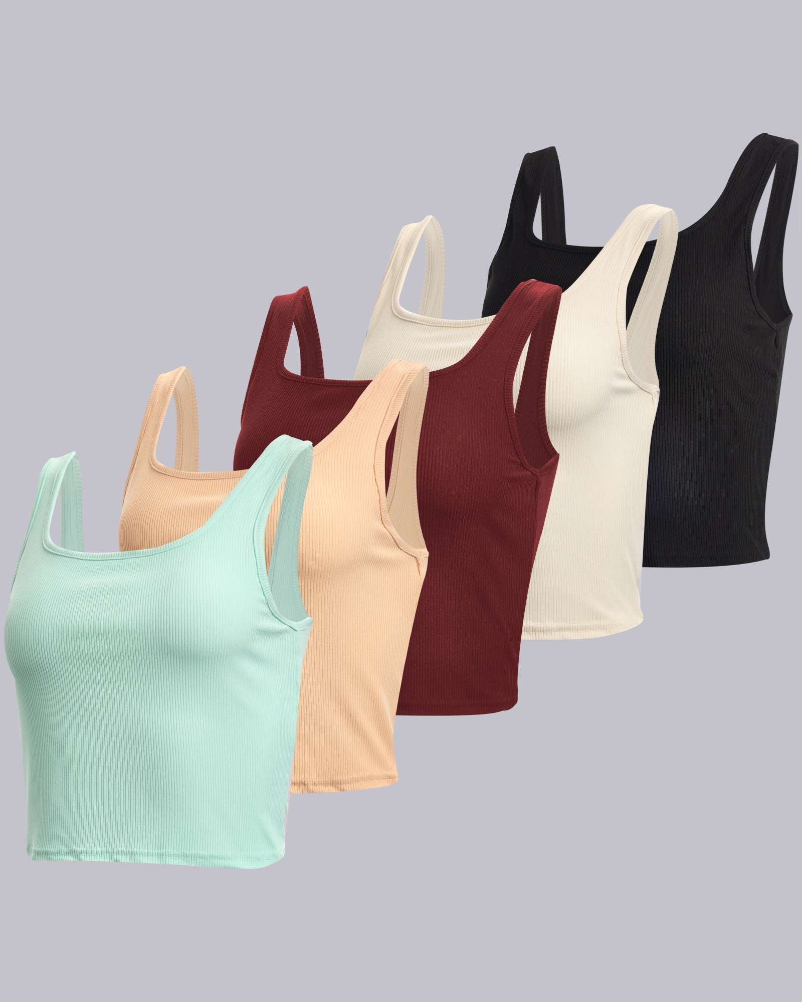 Real Essentials 5 Pack: Women's Soft Knit Ribbed Square Neck Cropped Tank Top - Sleeveless Crop Tops
