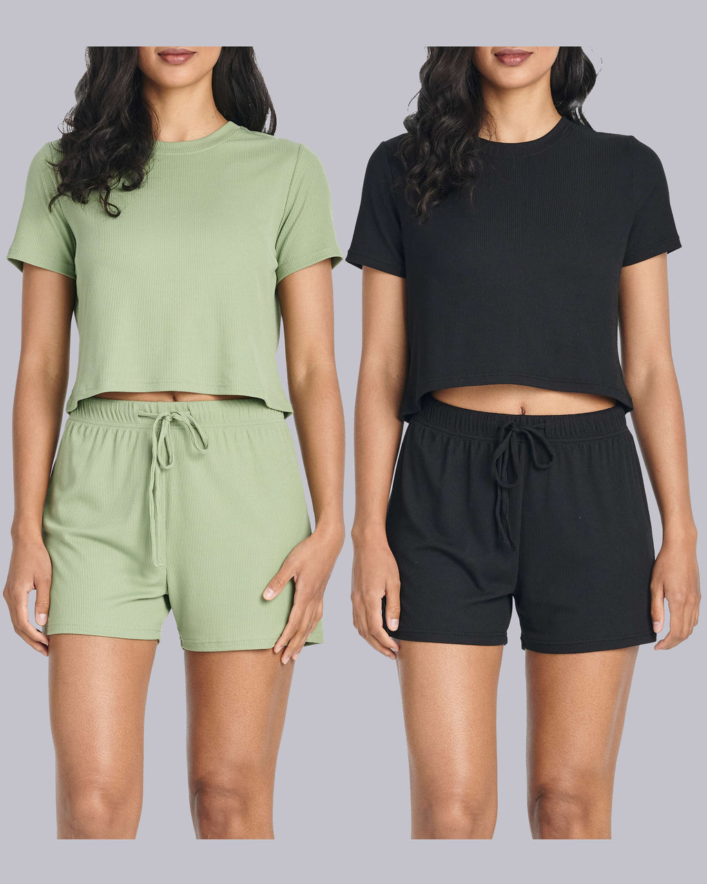 2 Pack: Women's Soft Ribbed Knit Crop Top & Short Set