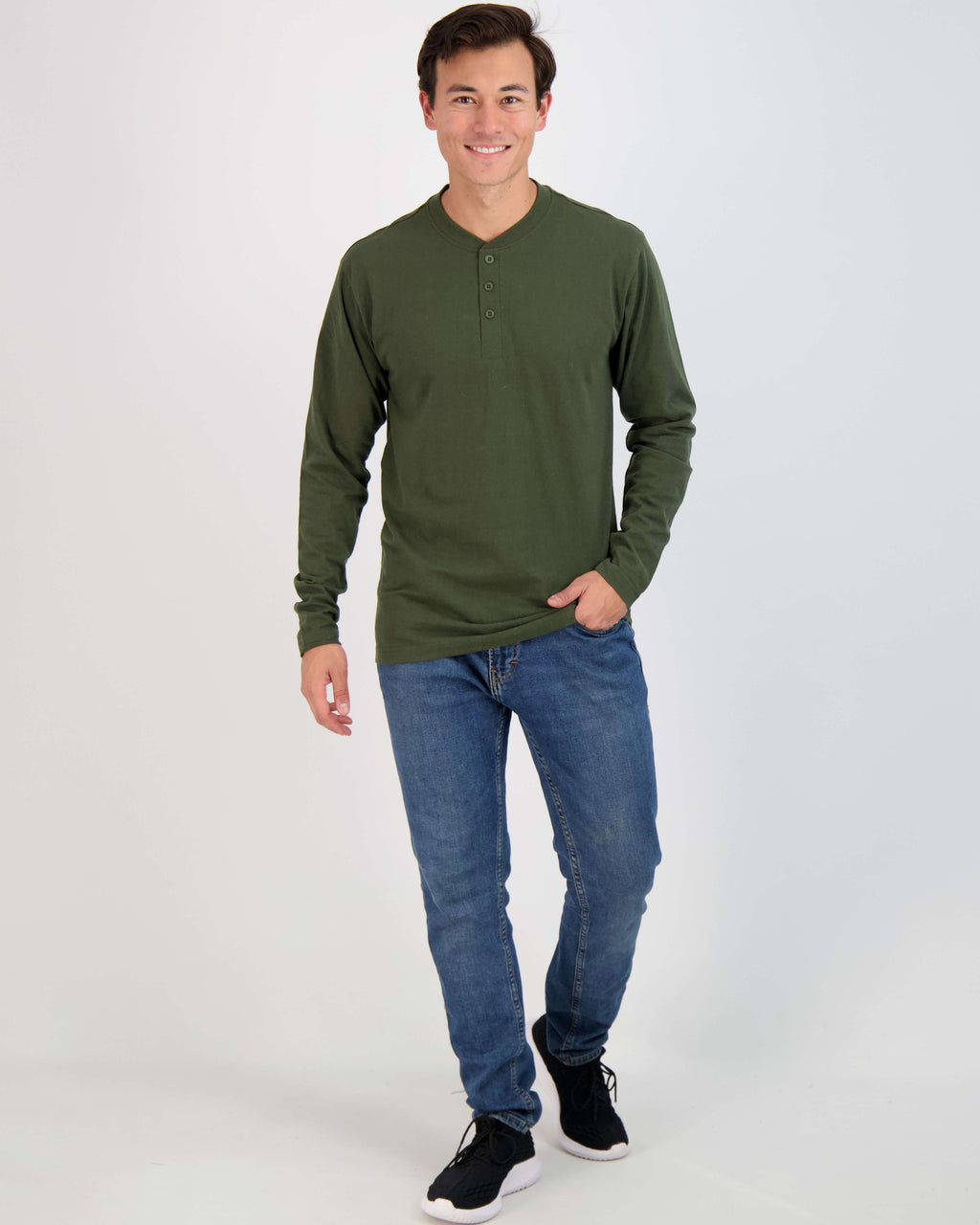 3 Pack: Mens Long Sleeve Cotton Henley T-Shirt