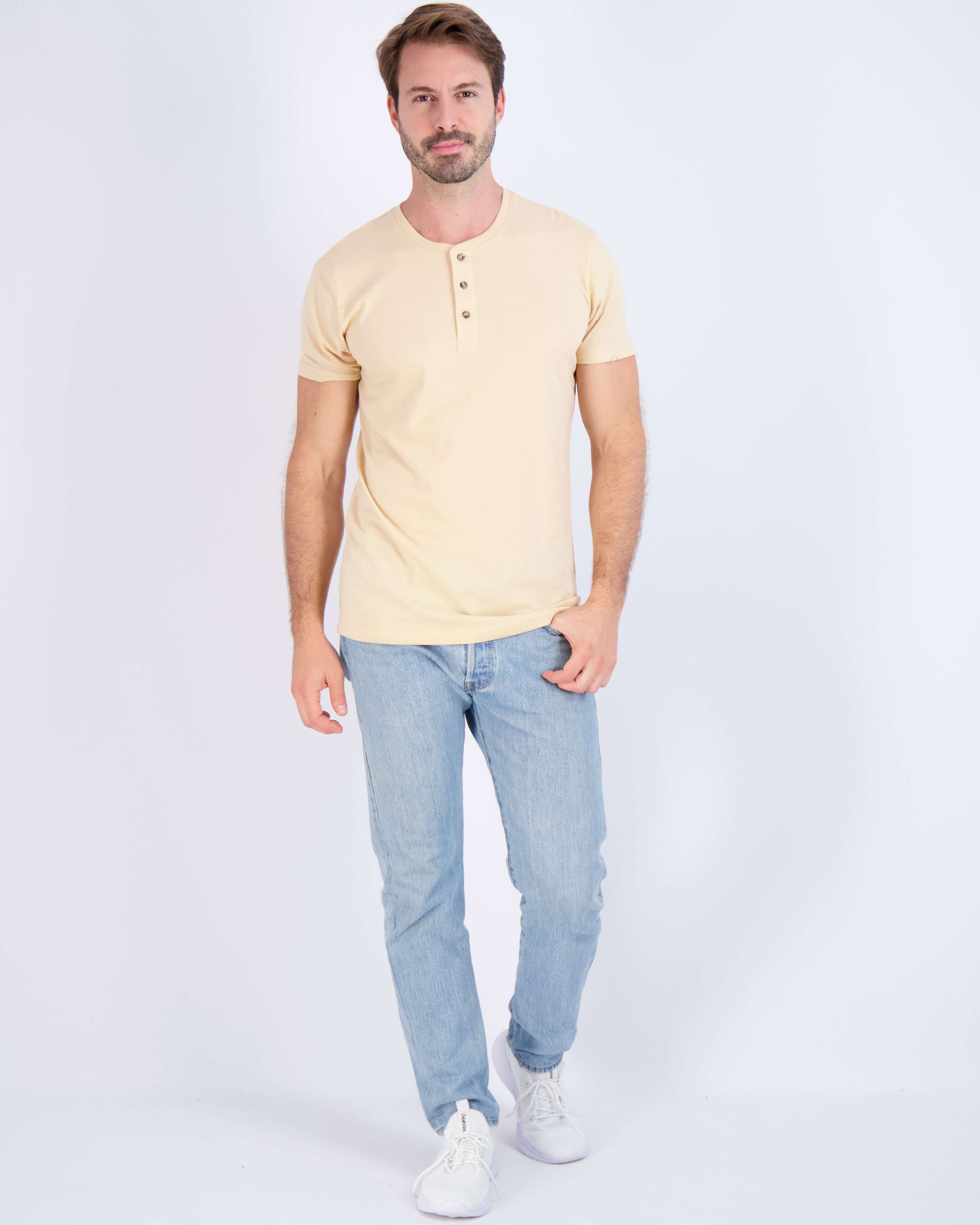 3 Pack: Mens Cotton Short Sleeve Henley T-Shirt