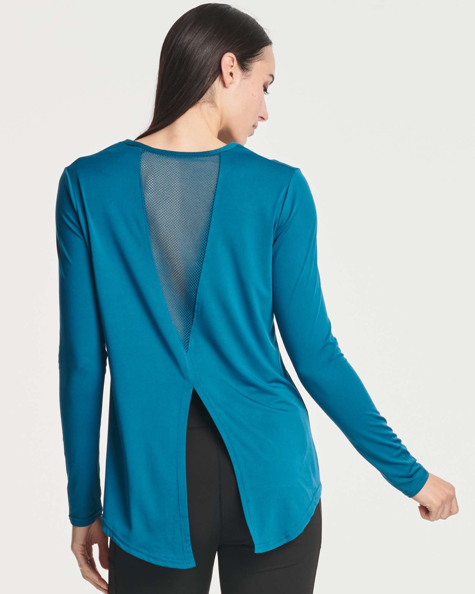 4 Pack: Women's Long-Sleeve Mesh Insert Tie Back Shirt (Available in Plus Size)