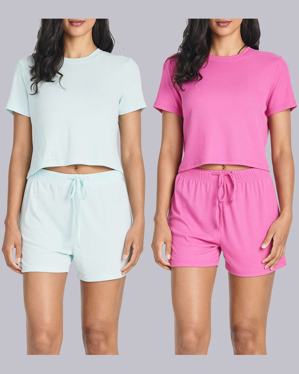 2 Pack: Women's Soft Ribbed Knit Crop Top & Short Set